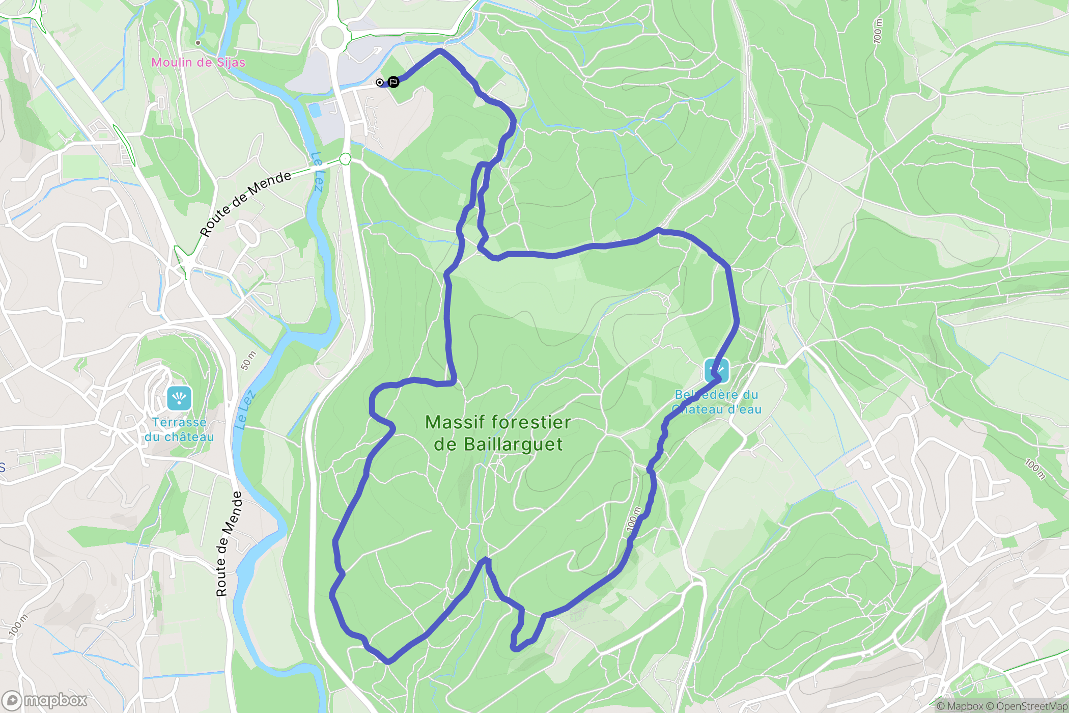 Montferrier-sur-Lez : carte du parcours de randonnée - France