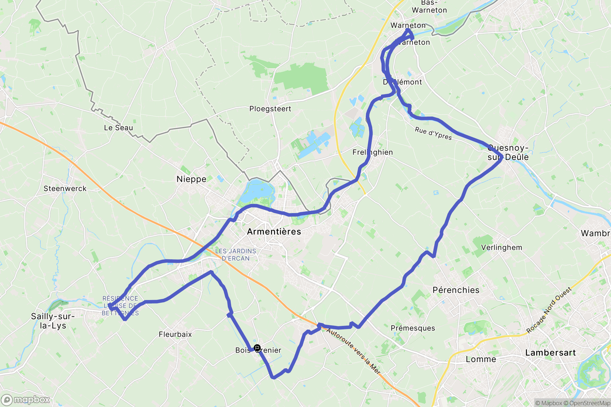 Armentières : carte du parcours de randonnée - France