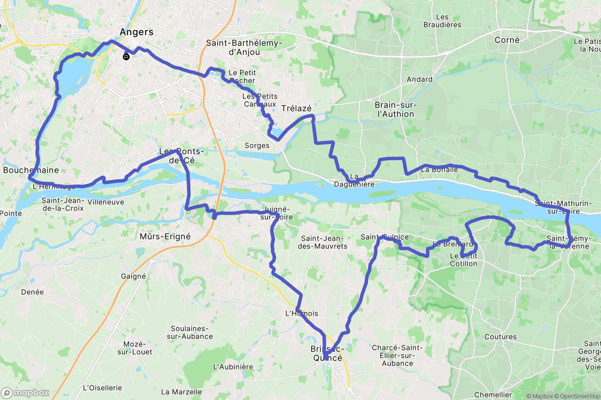 Angers : carte du parcours de randonnée - France