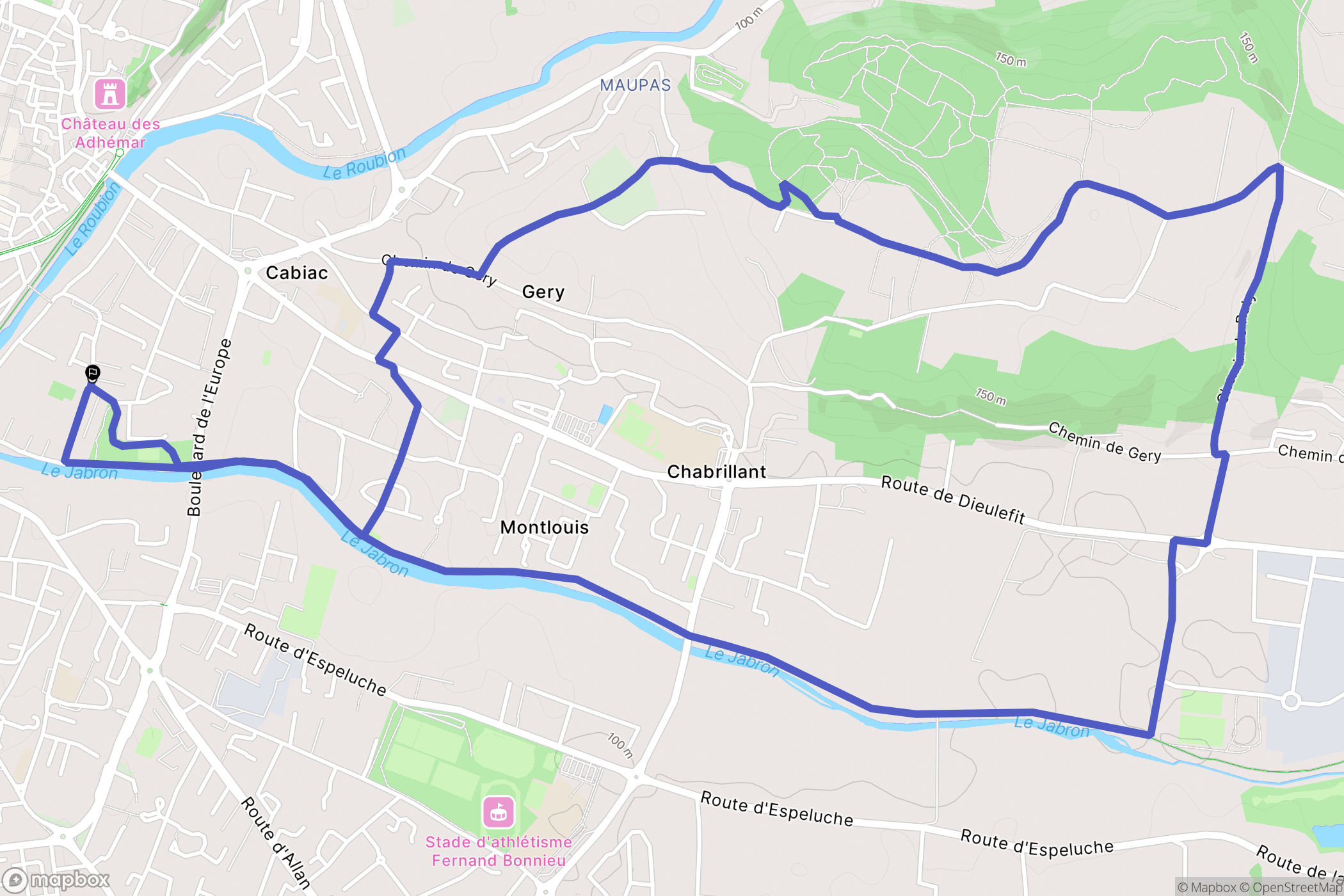 Montélimar : carte du parcours de randonnée - France
