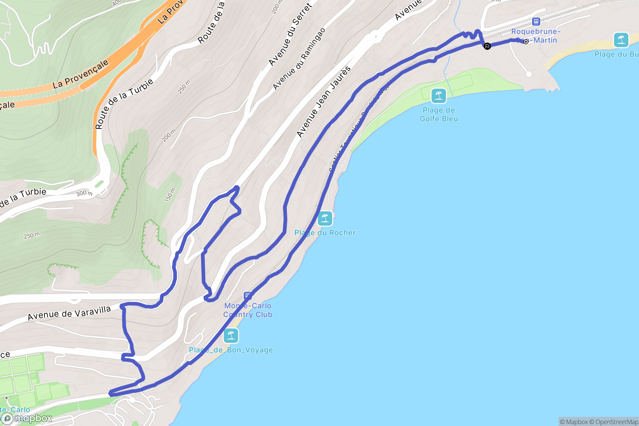 Roquebrune-Cap-Martin : carte du parcours de randonnée - France