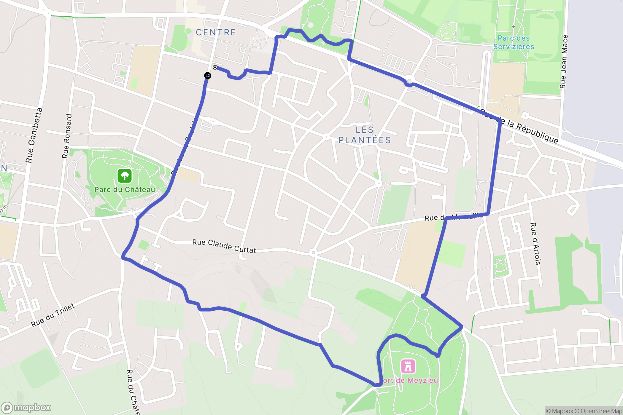 Meyzieu : carte du parcours de randonnée - France