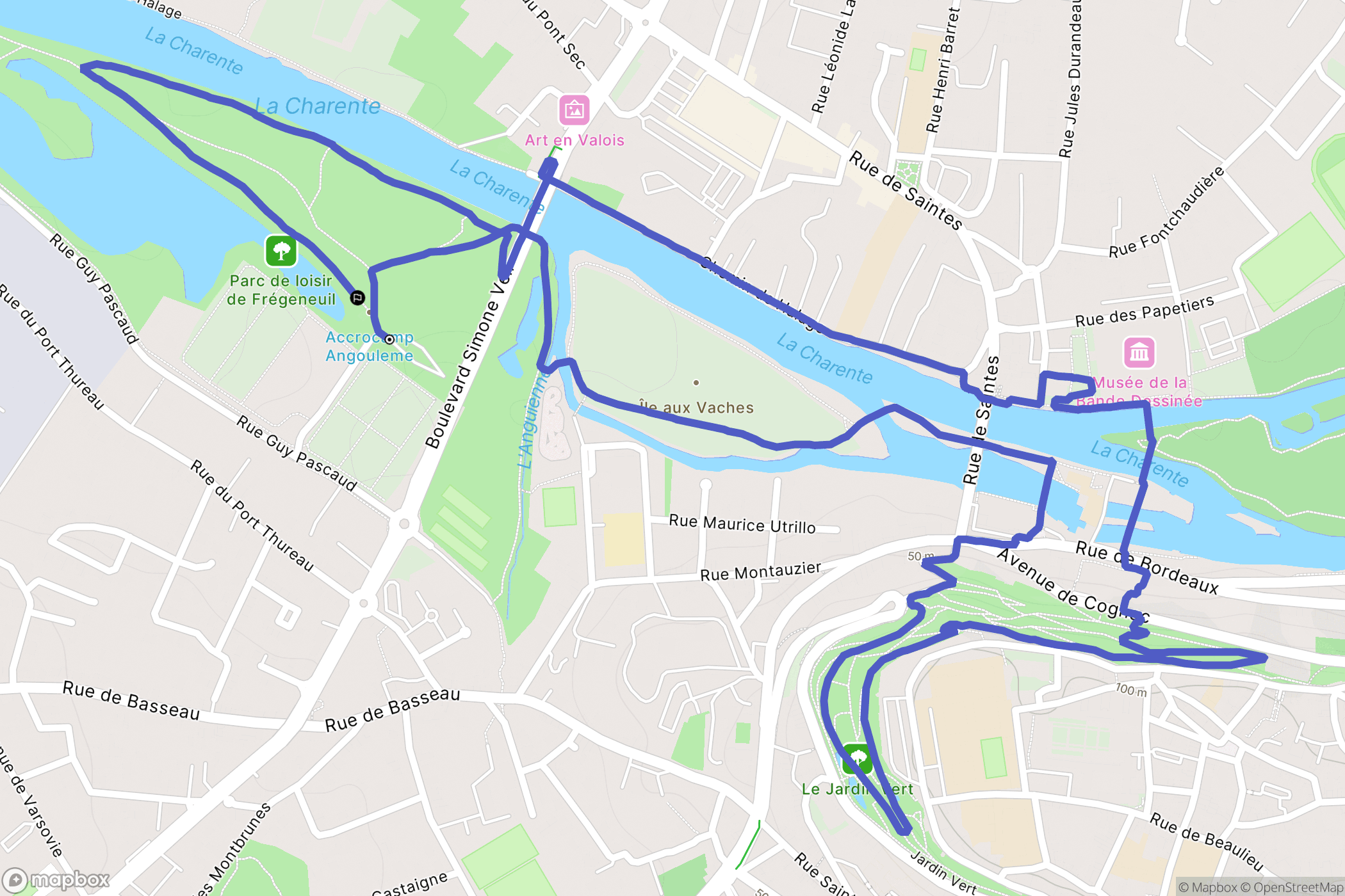 Angoulême : carte du parcours de randonnée - France
