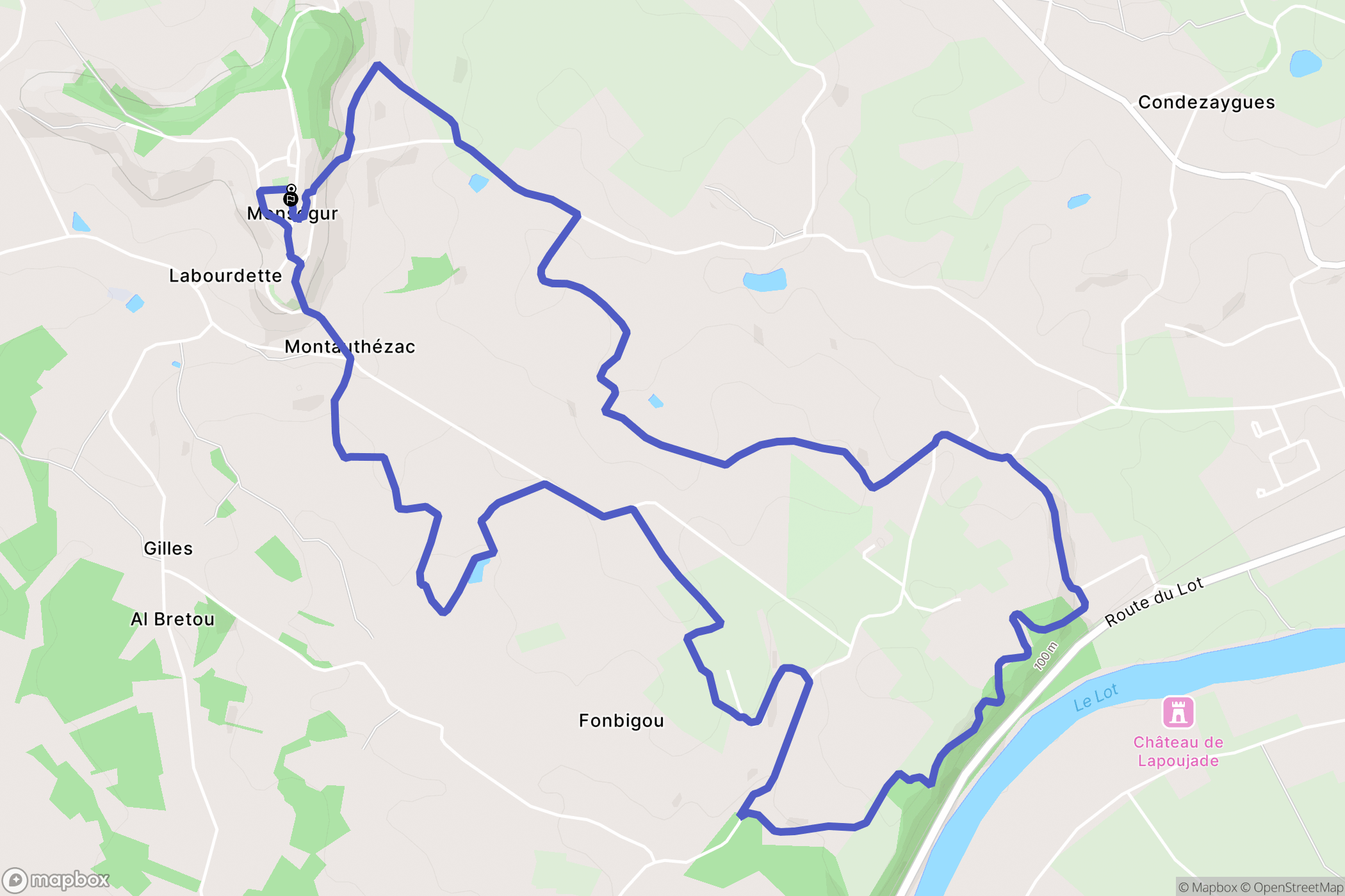 Monségur : carte du parcours de randonnée - France