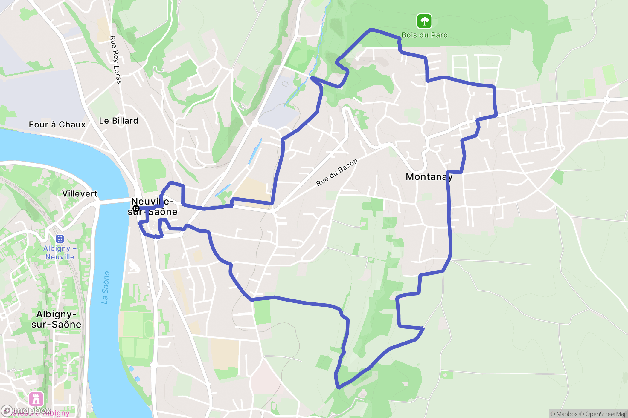 Neuville-sur-Saône : carte du parcours de randonnée - France