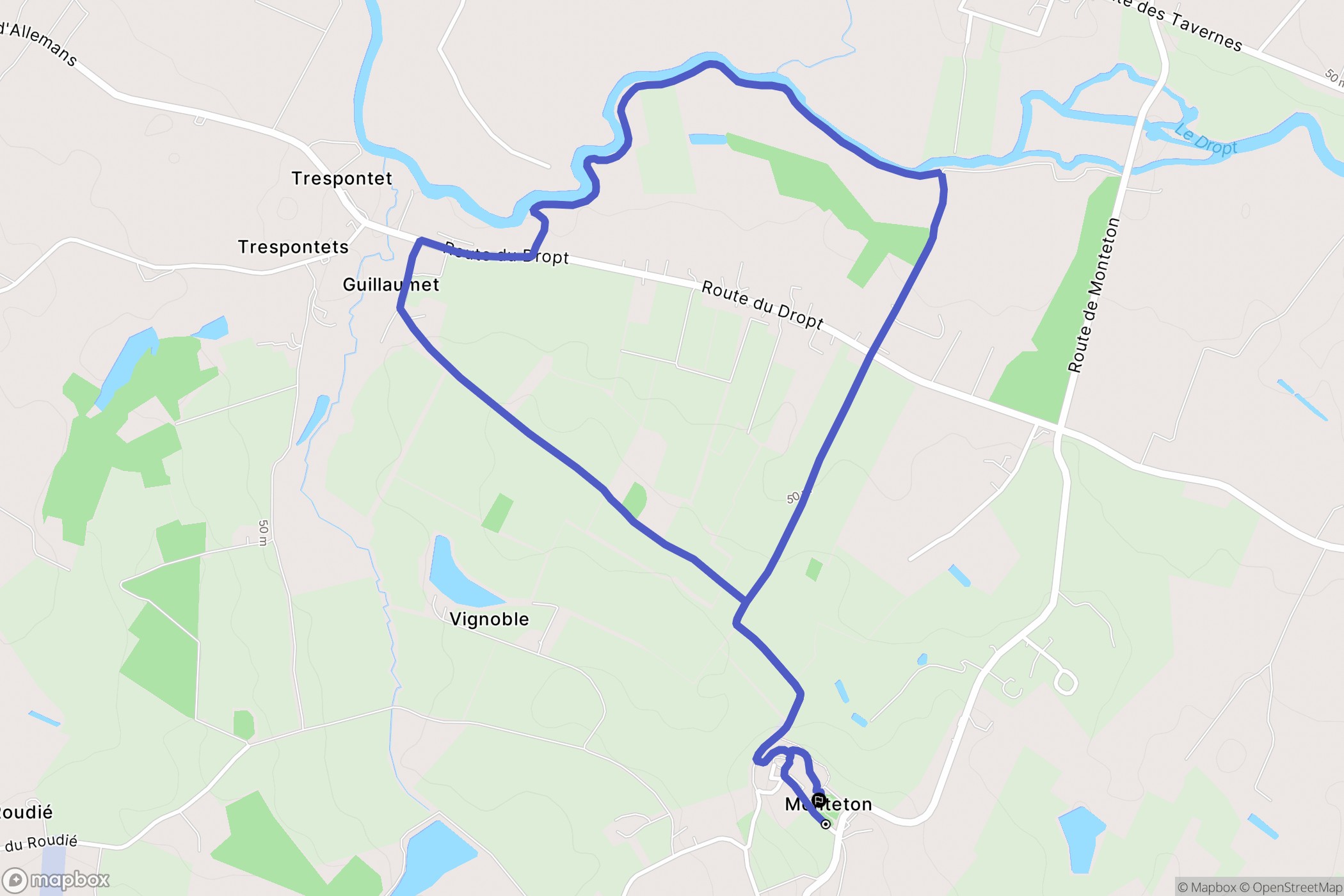 Monteton : carte du parcours de randonnée - France