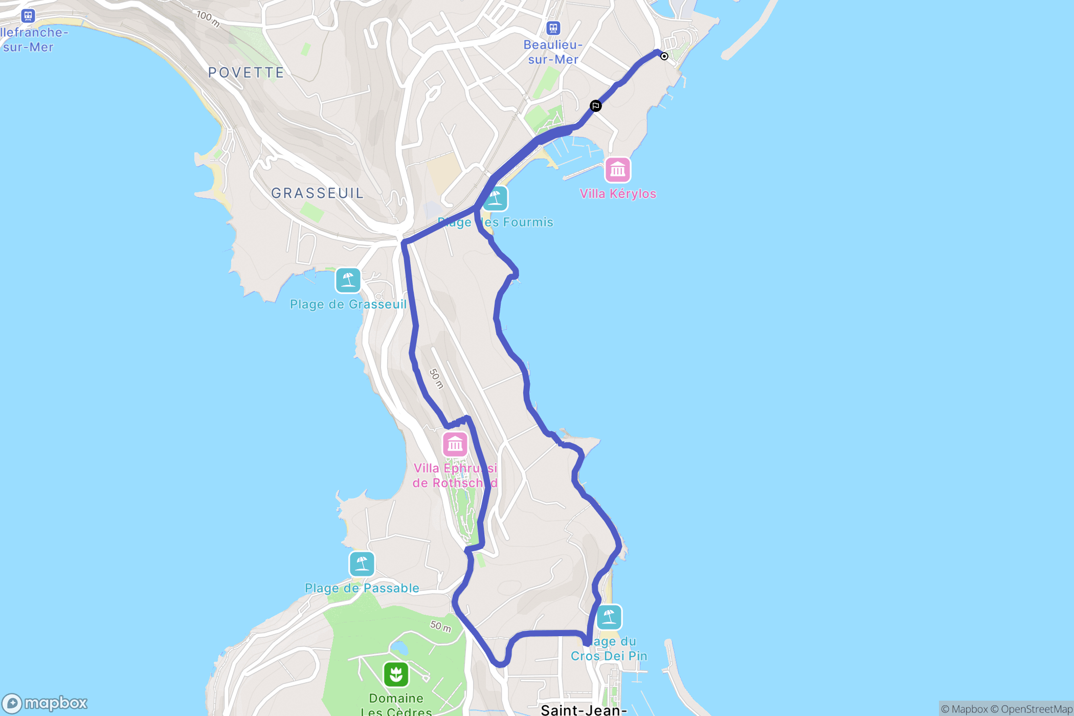 Beaulieu-sur-Mer : carte du parcours de randonnée - France