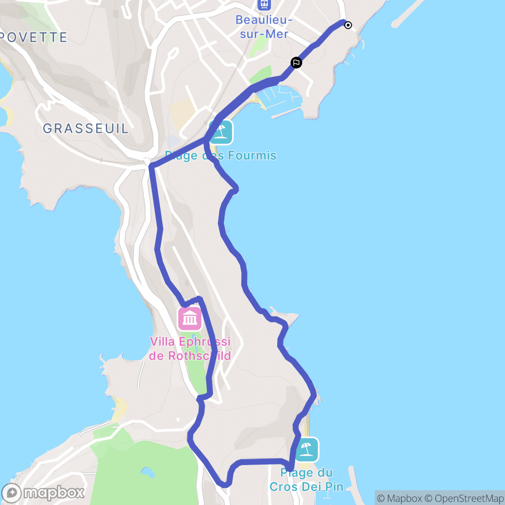 Beaulieu-sur-Mer : carte du parcours de randonnée - France