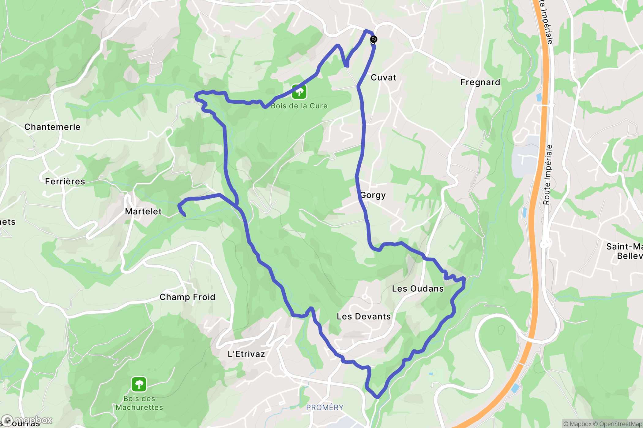 Cuvat : carte du parcours de randonnée - France