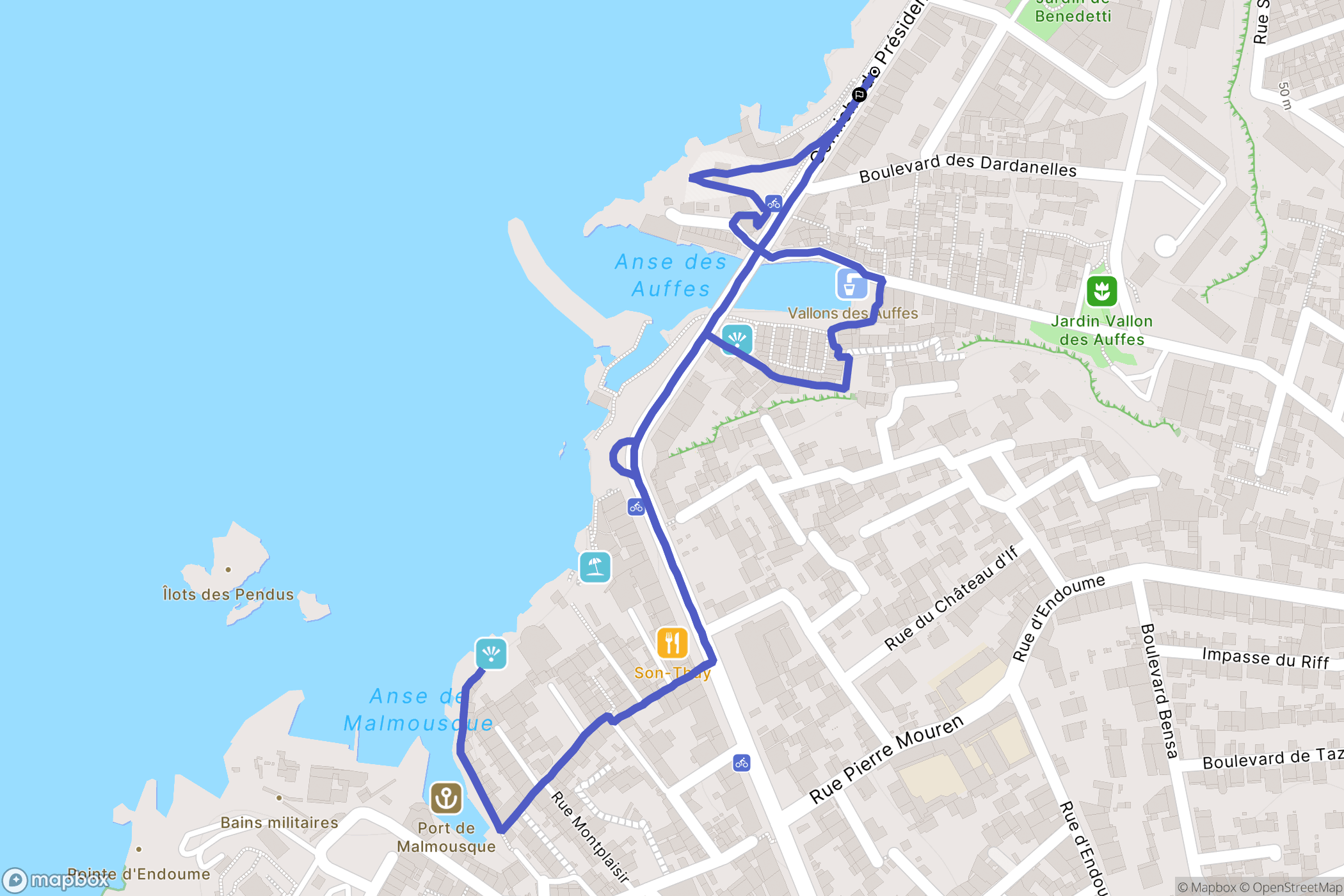 Marseille : carte du parcours de randonnée - France