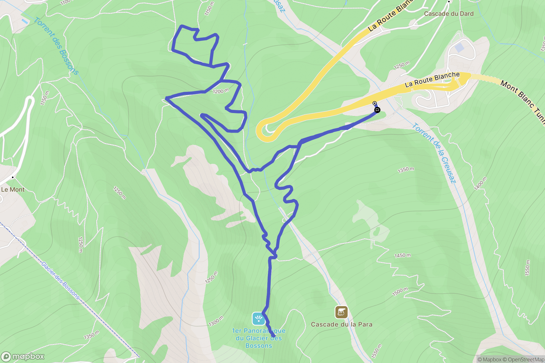Chamonix : carte du parcours de randonnée - France