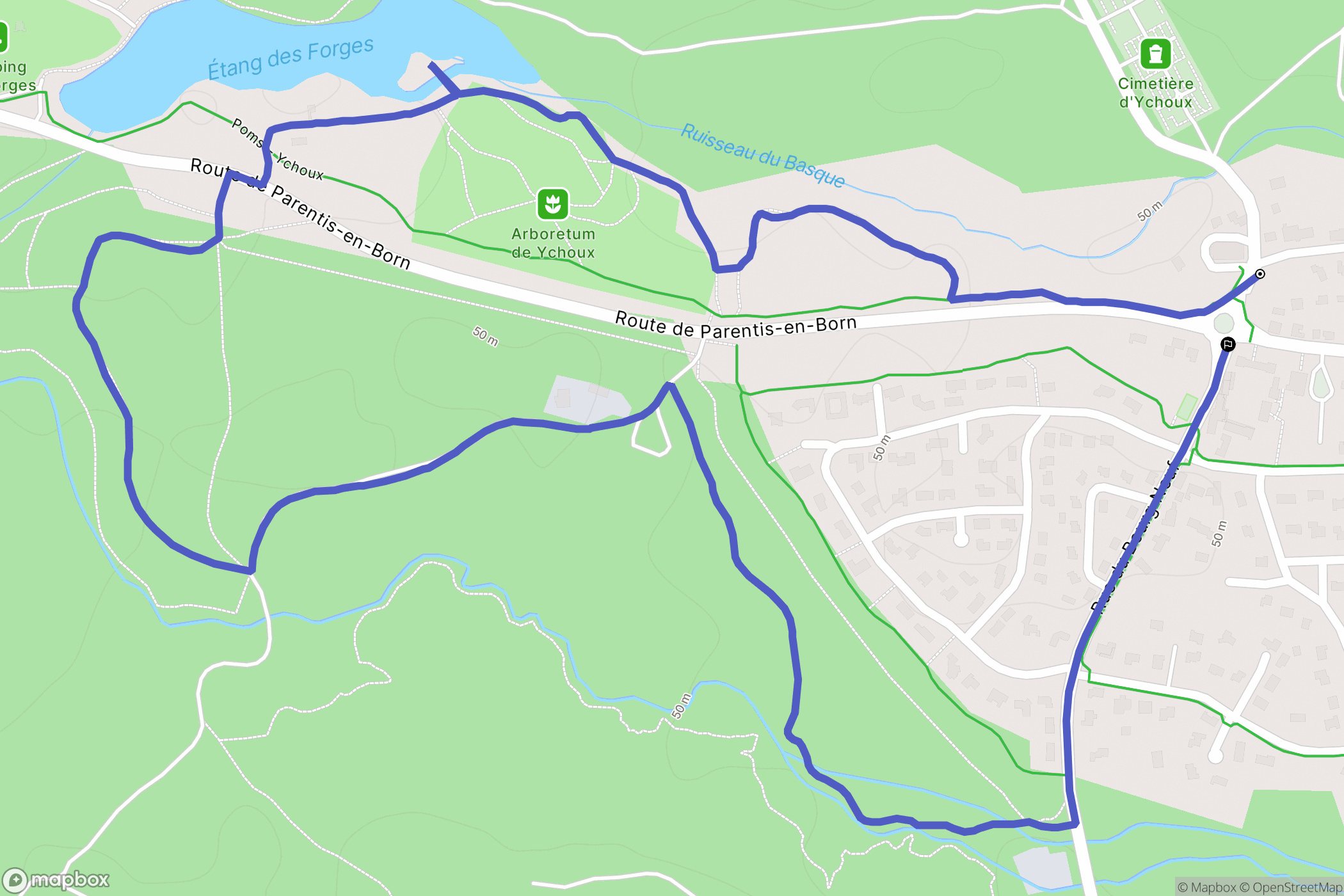 Ychoux : carte du parcours de randonnée - France