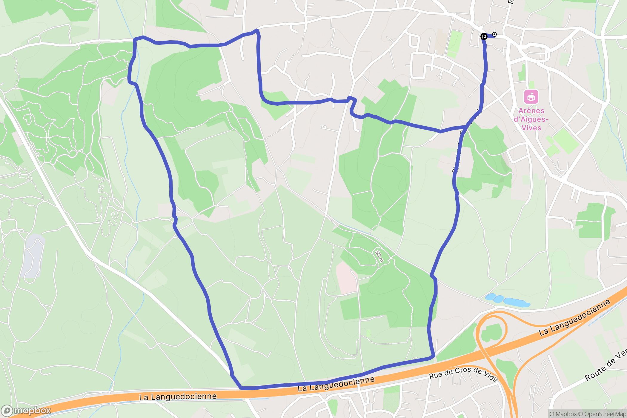 Aigues-Vives : carte du parcours de randonnée - France