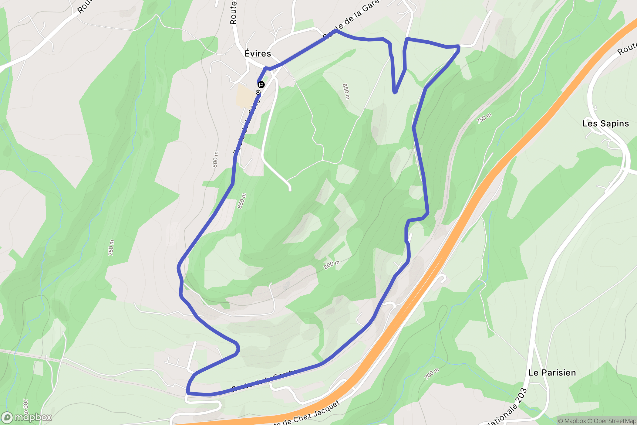 Evires : carte du parcours de randonnée - France