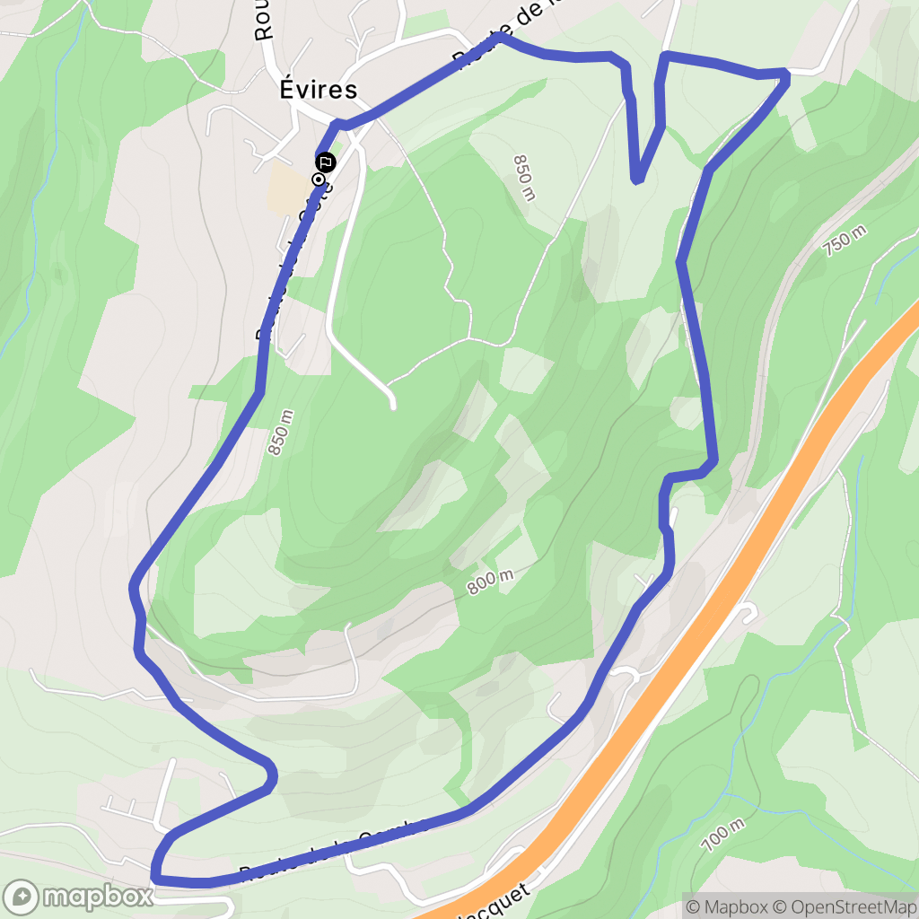 Evires : carte du parcours de randonnée - France