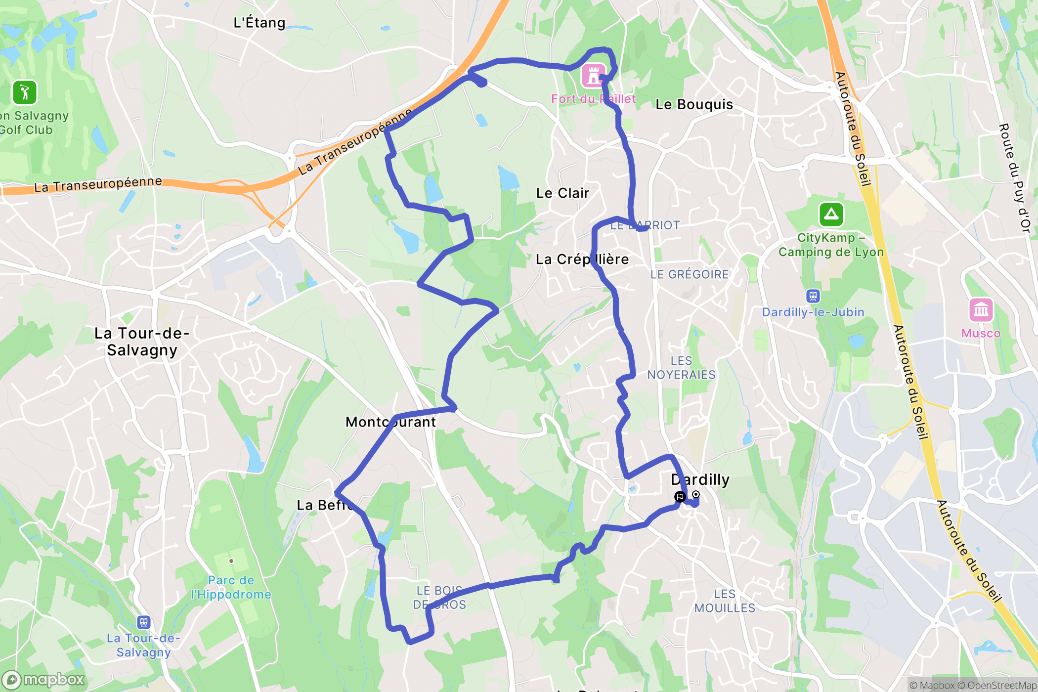 Dardilly : carte du parcours de randonnée - France