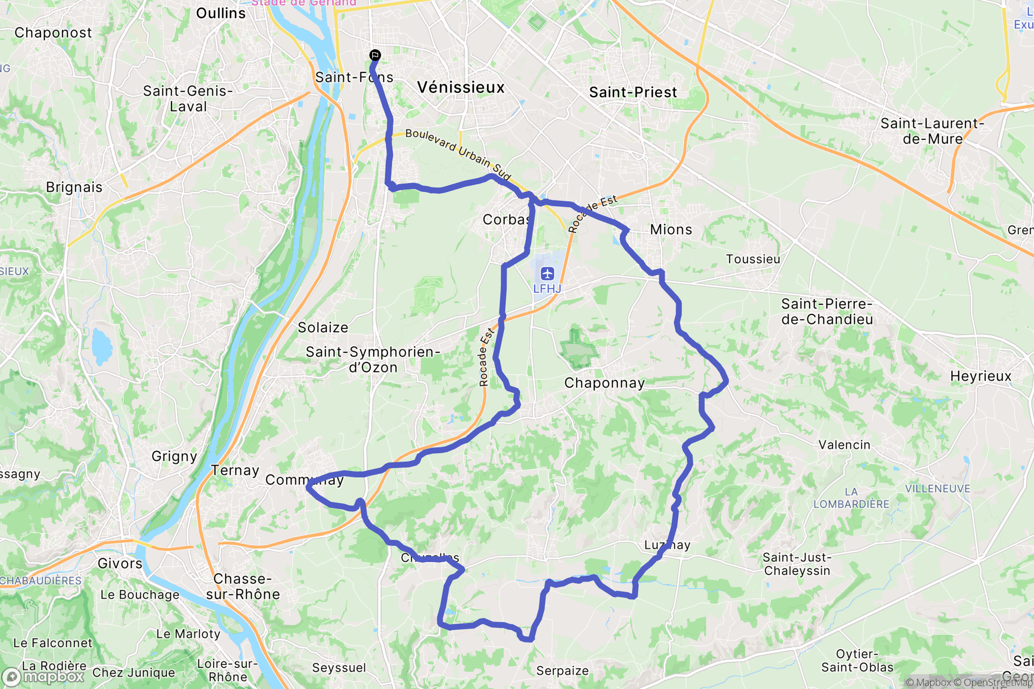Saint-Fons : carte du parcours de randonnée - France