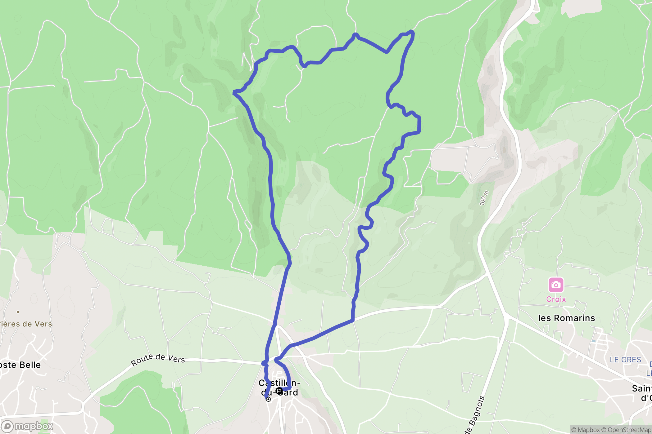 Castillon-du-Gard : carte du parcours de randonnée - France