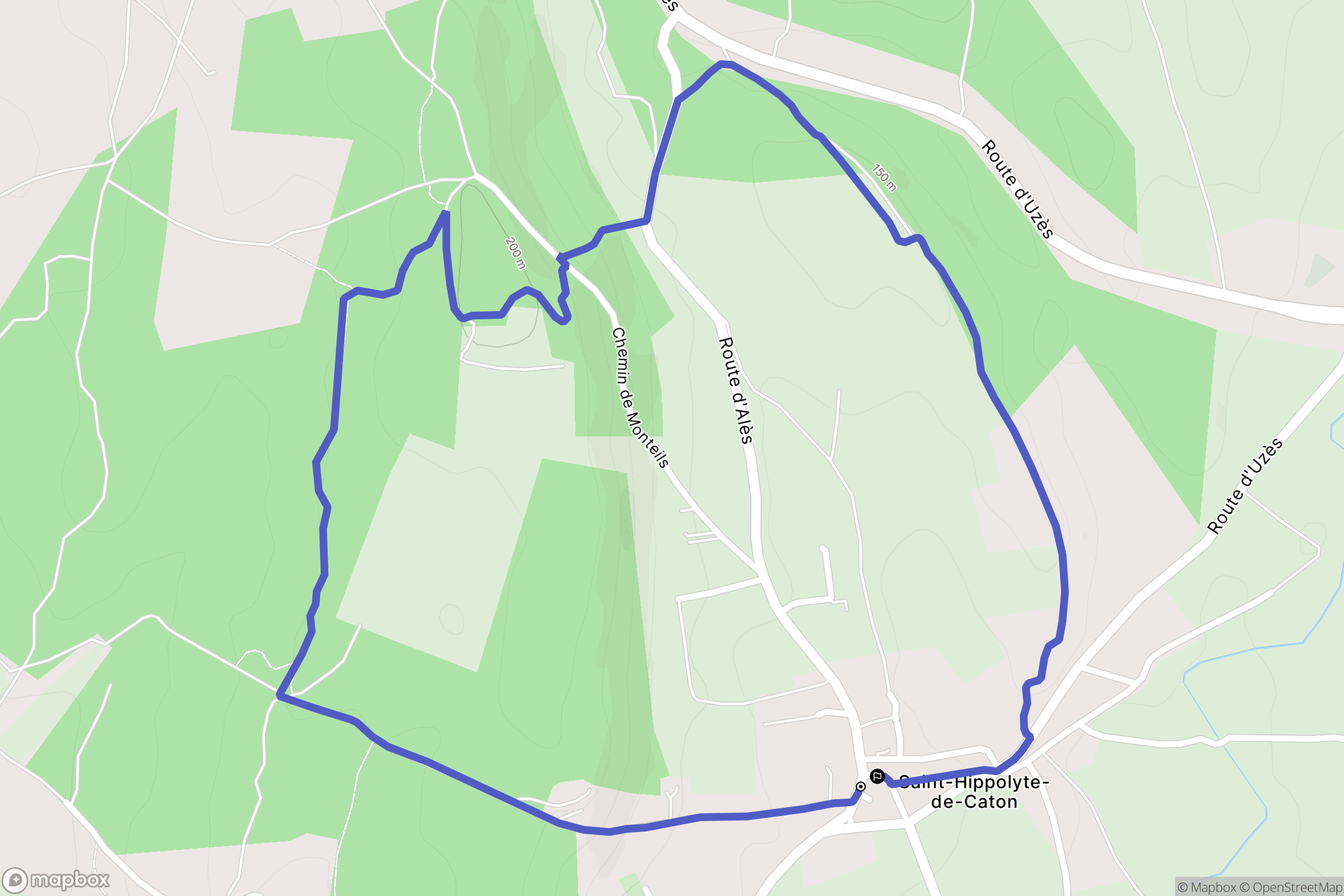 Saint-Hippolyte-de-Caton : carte du parcours de randonnée - France