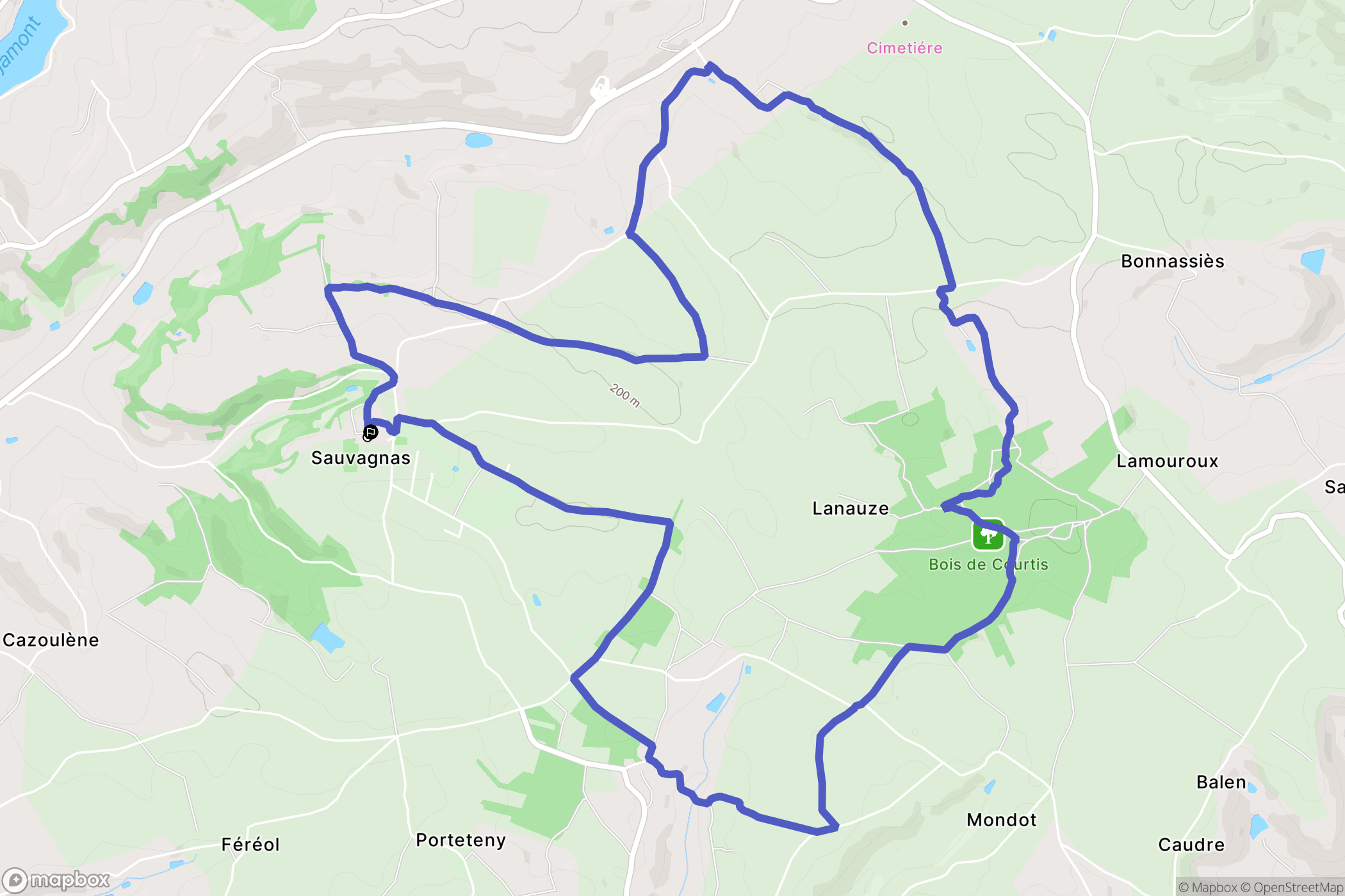 Sauvagnas : carte du parcours de randonnée - France