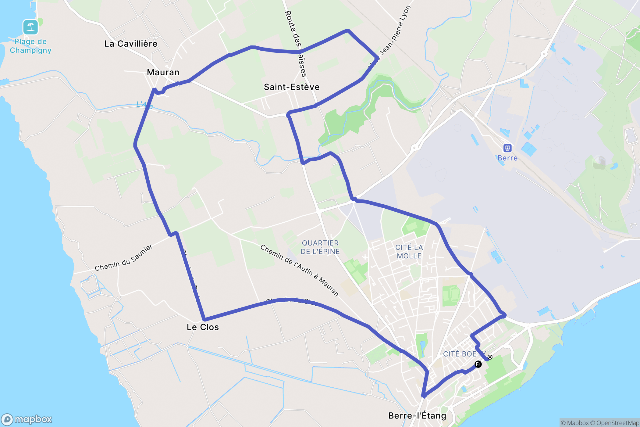 Berre-l'Étang : carte du parcours de randonnée - France