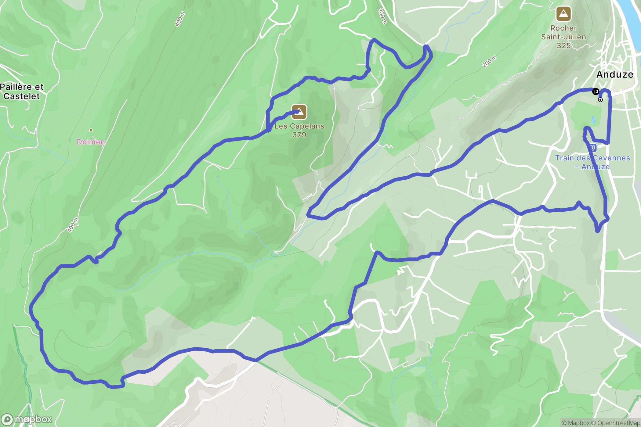 Anduze : carte du parcours de randonnée - France