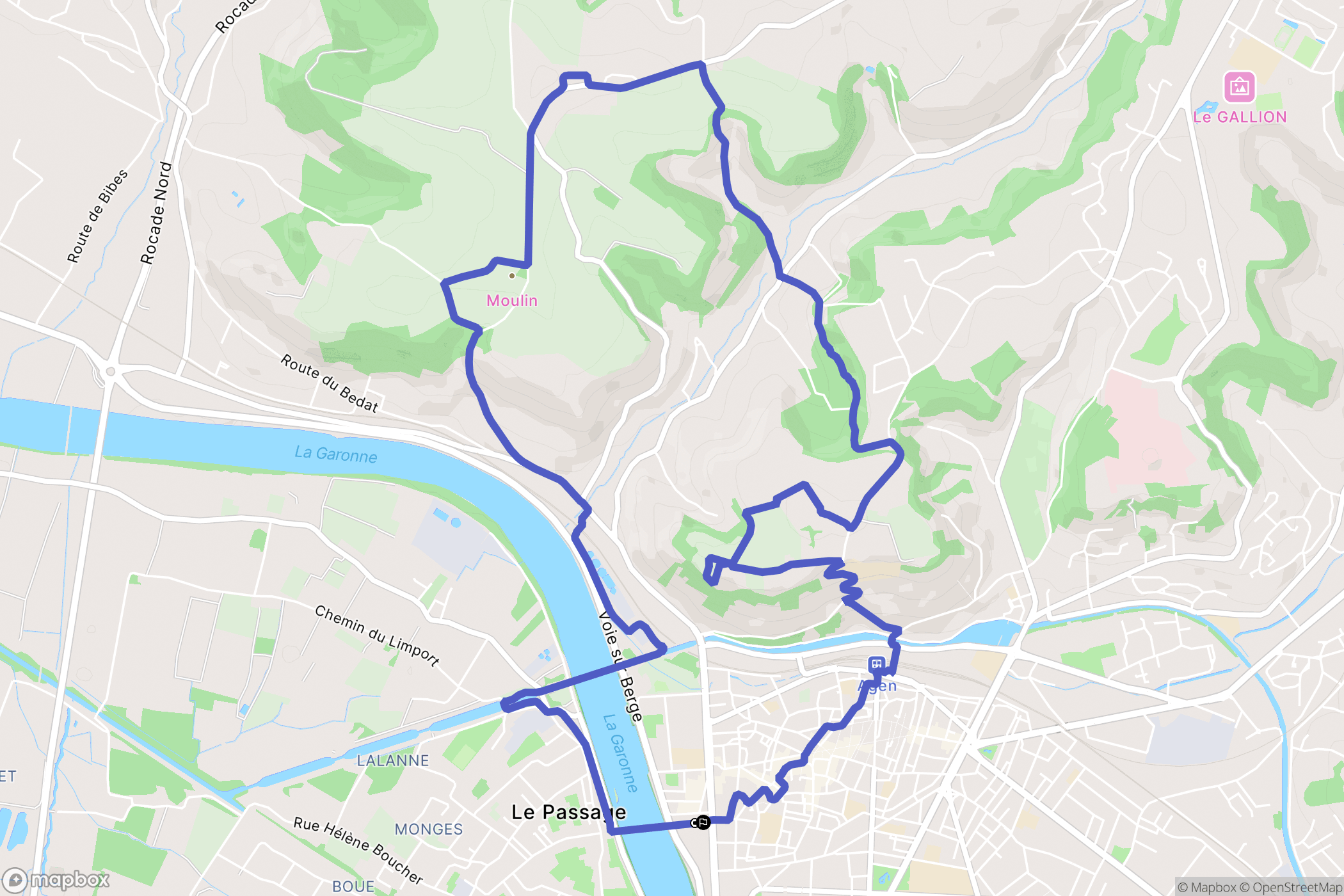 Agen : carte du parcours de randonnée - France