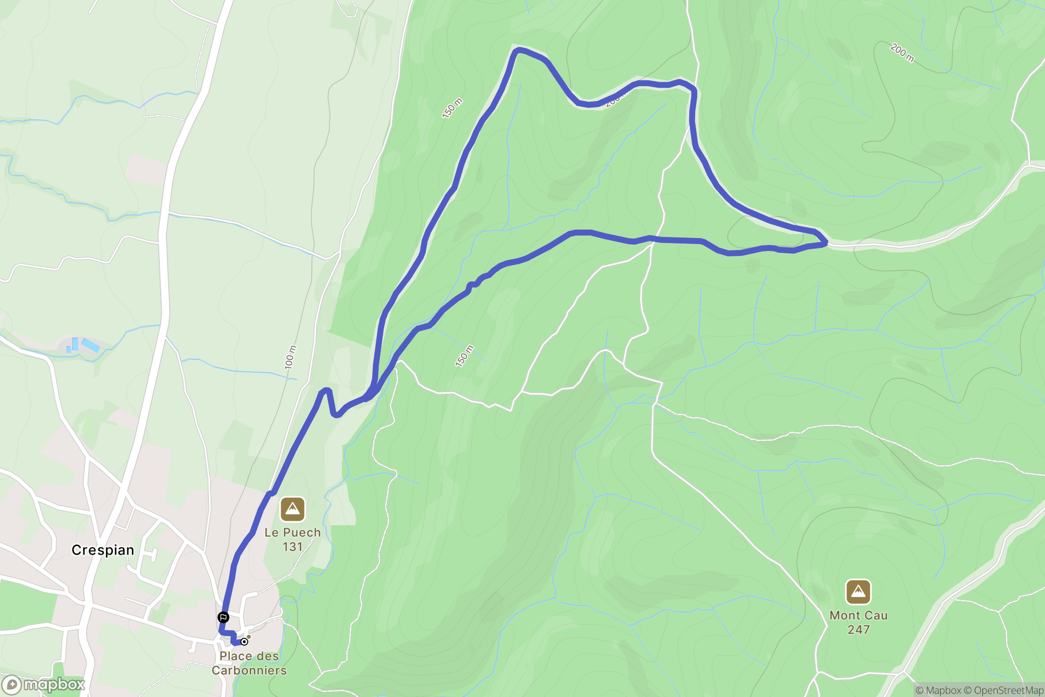 Crespian : carte du parcours de randonnée - France