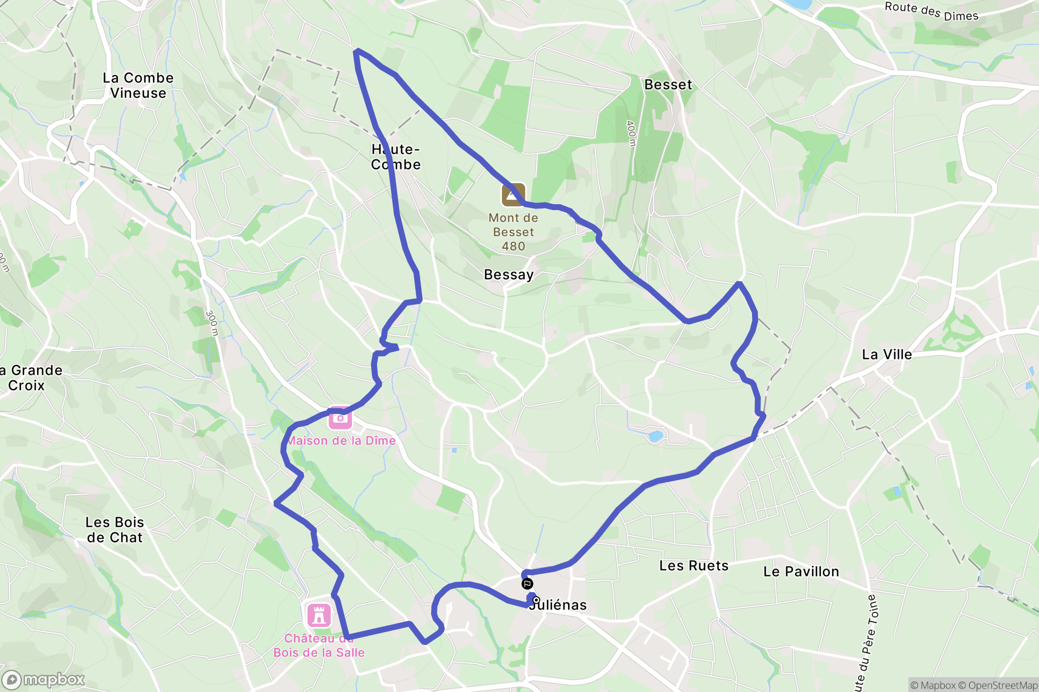 Juliénas : carte du parcours de randonnée - France