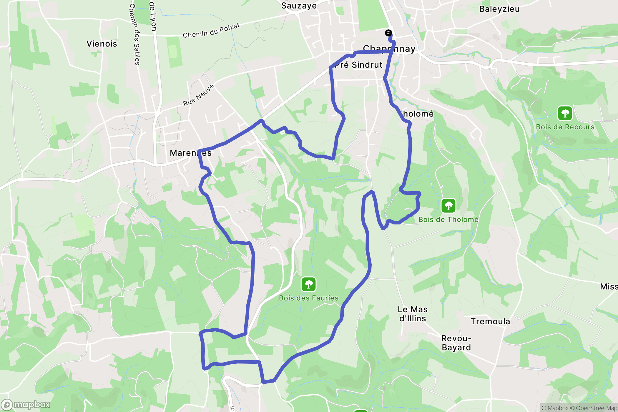 Chaponnay : carte du parcours de randonnée - France