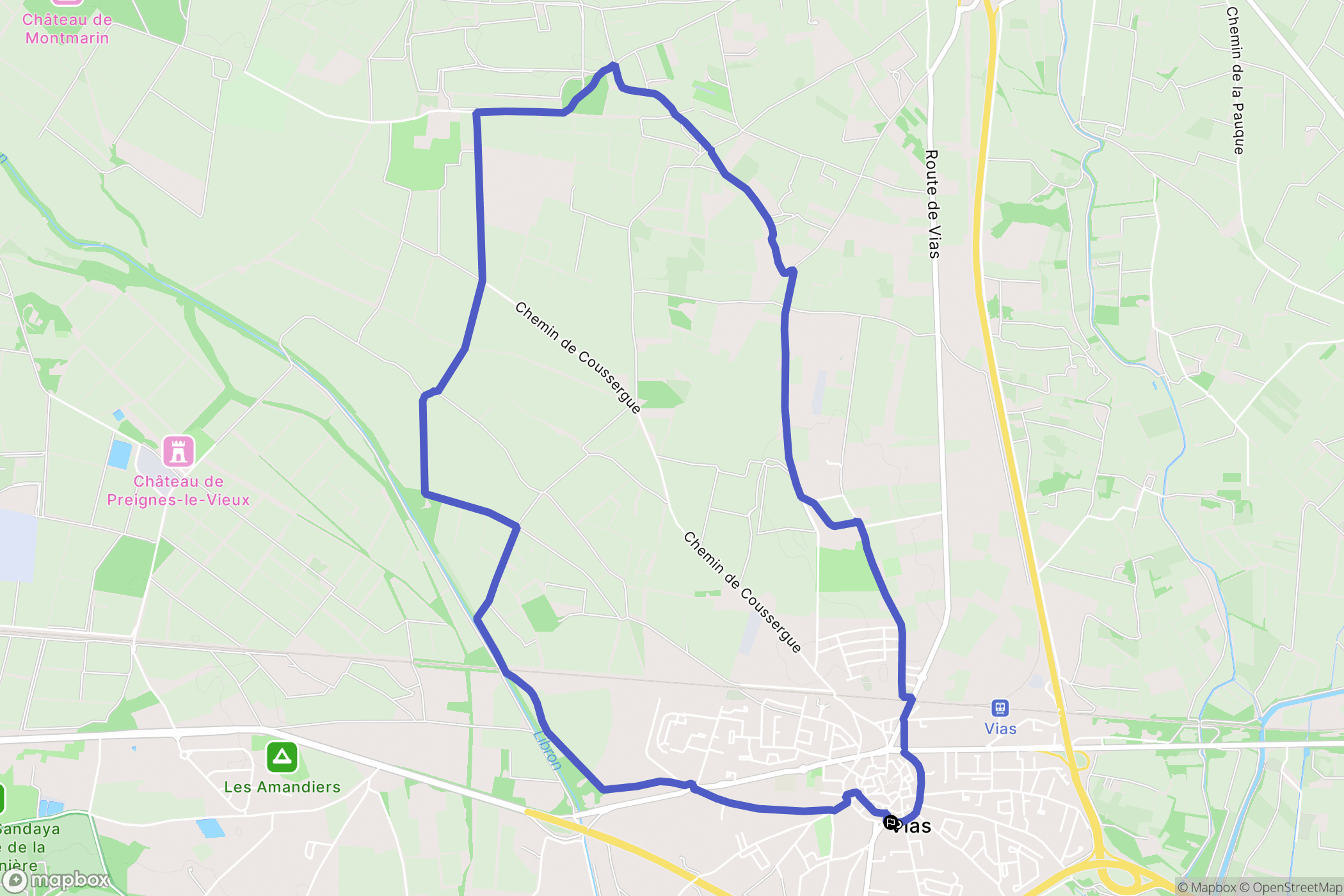 Vias : carte du parcours de randonnée - France