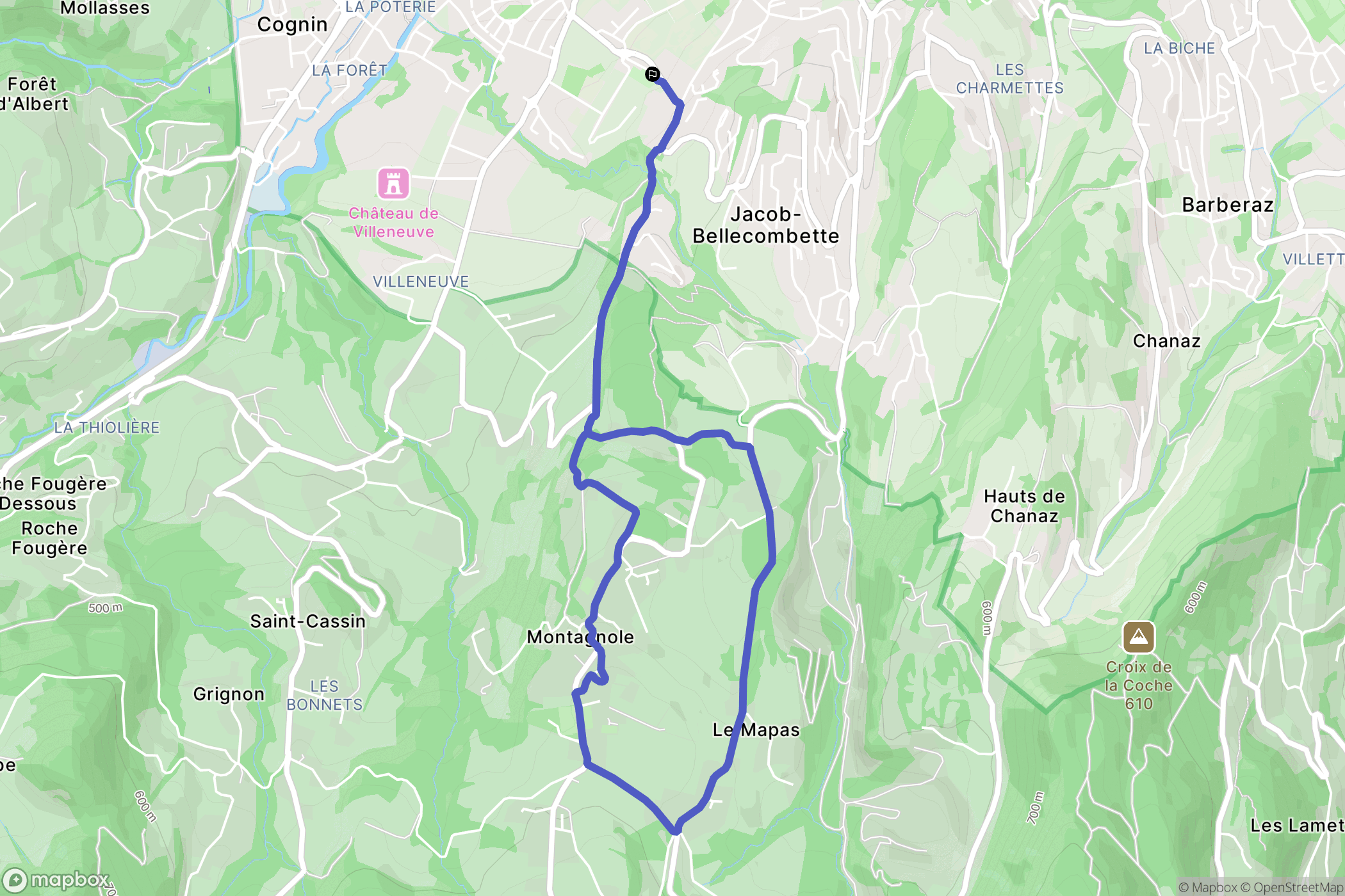 Jacob-Bellecombette : carte du parcours de randonnée - France