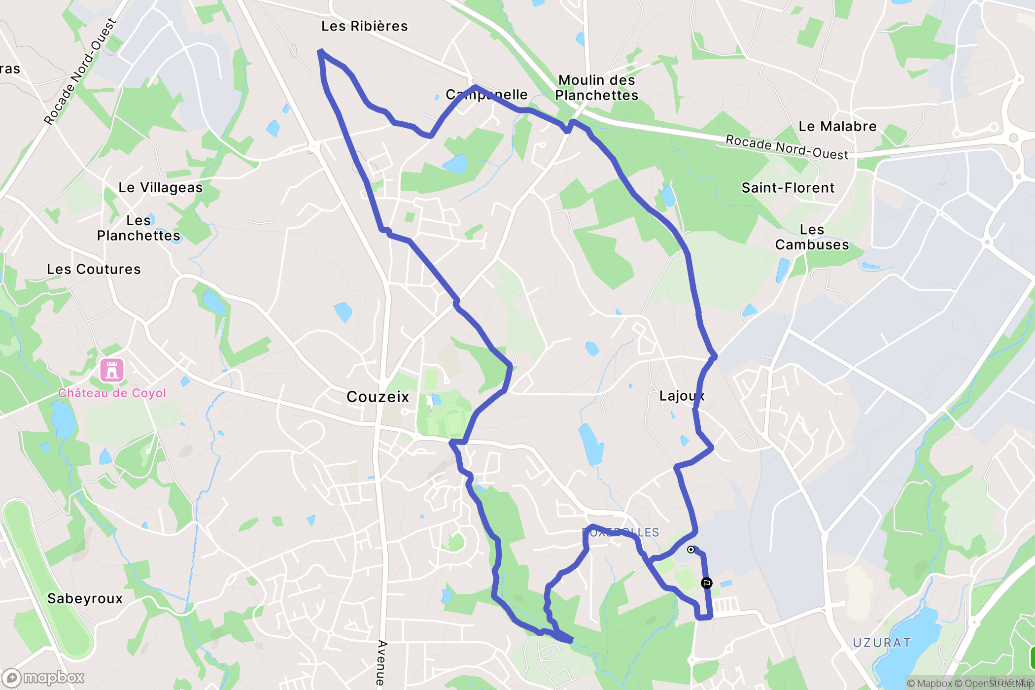 Couzeix : carte du parcours de randonnée - France
