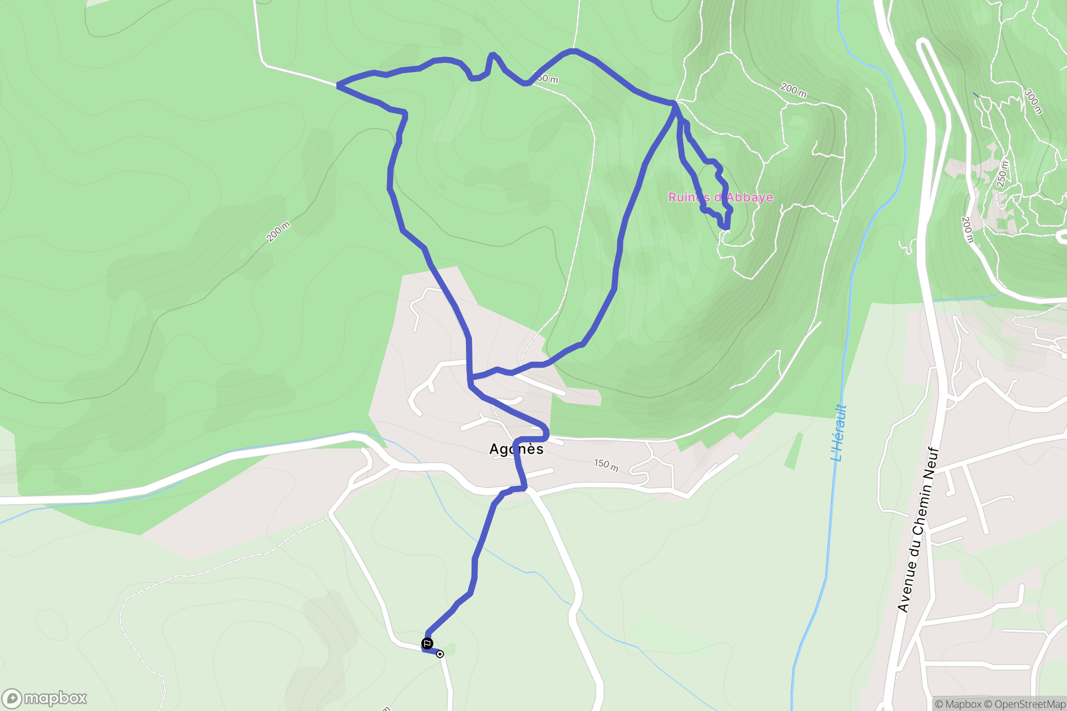 Agonès : carte du parcours de randonnée - France