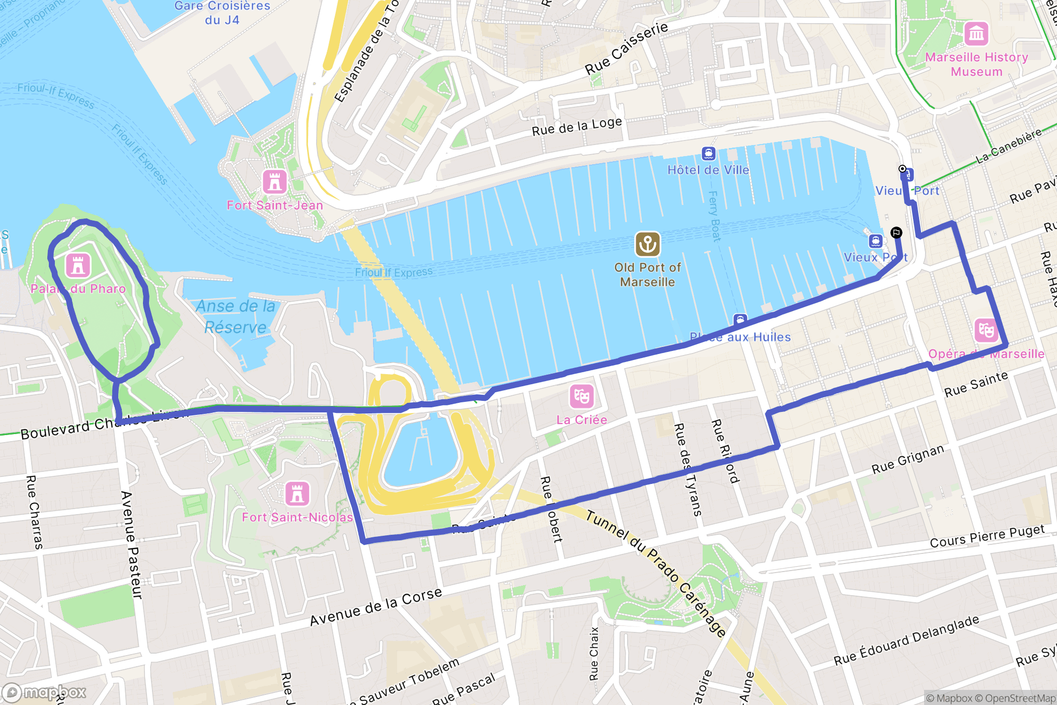 Marseille : carte du parcours de randonnée - France