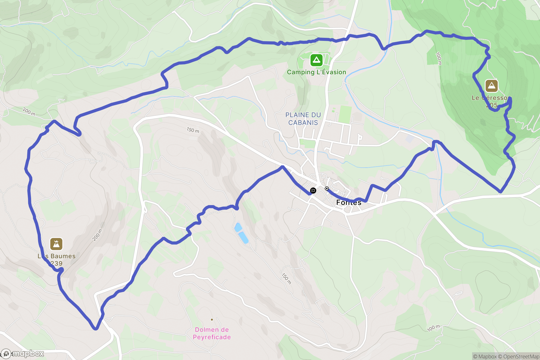 Fontès : carte du parcours de randonnée - France