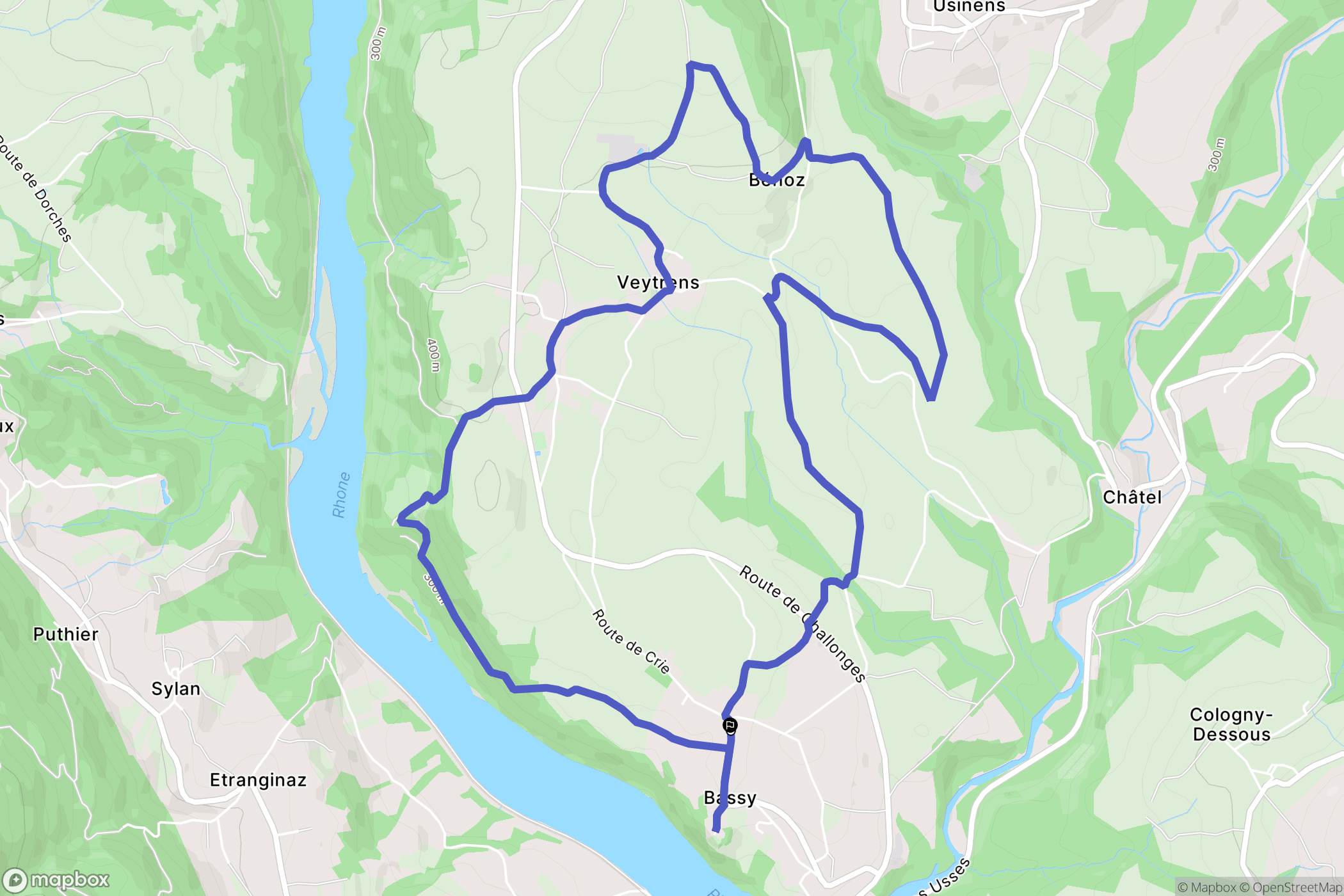 Bassy : carte du parcours de randonnée - France
