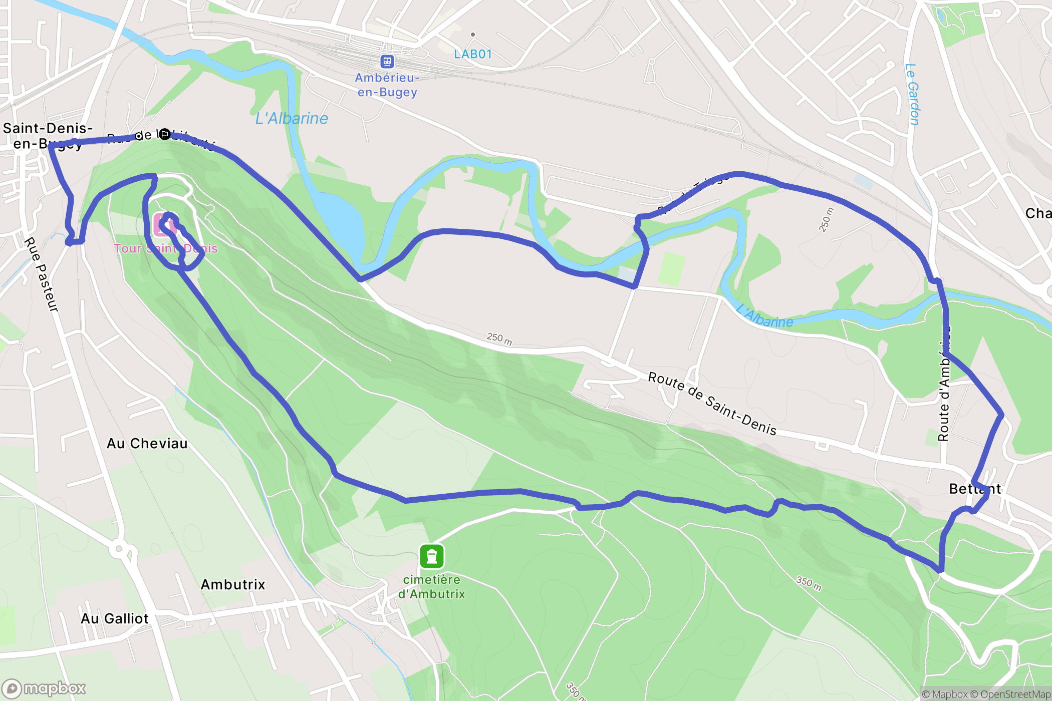 Saint-Denis-en-Bugey : carte du parcours de randonnée - France