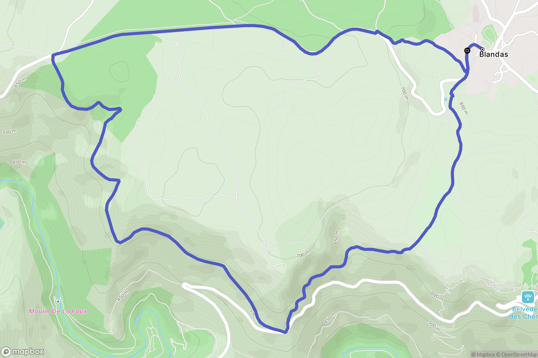 Blandas : carte du parcours de randonnée - France