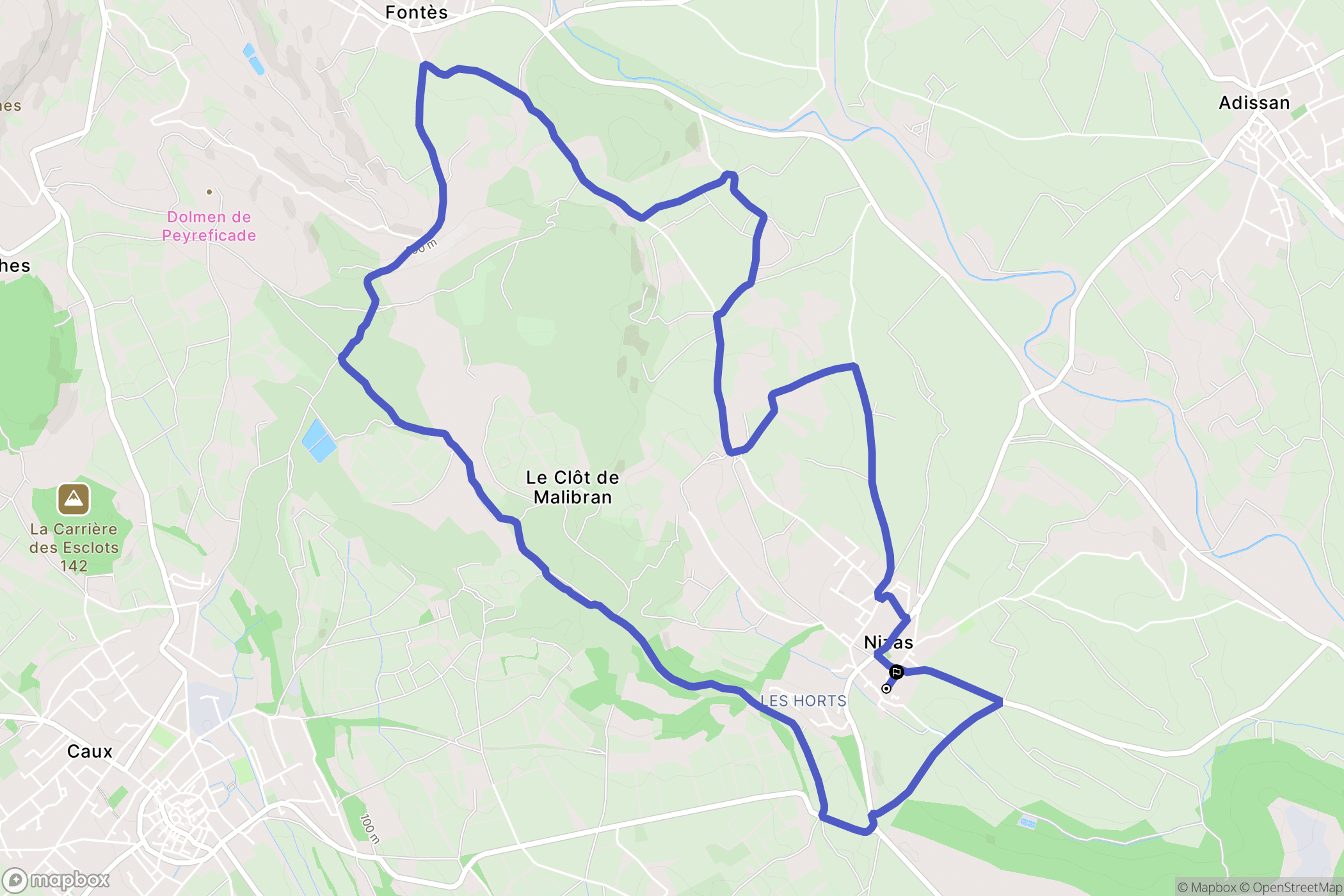 Nizas : carte du parcours de randonnée - France