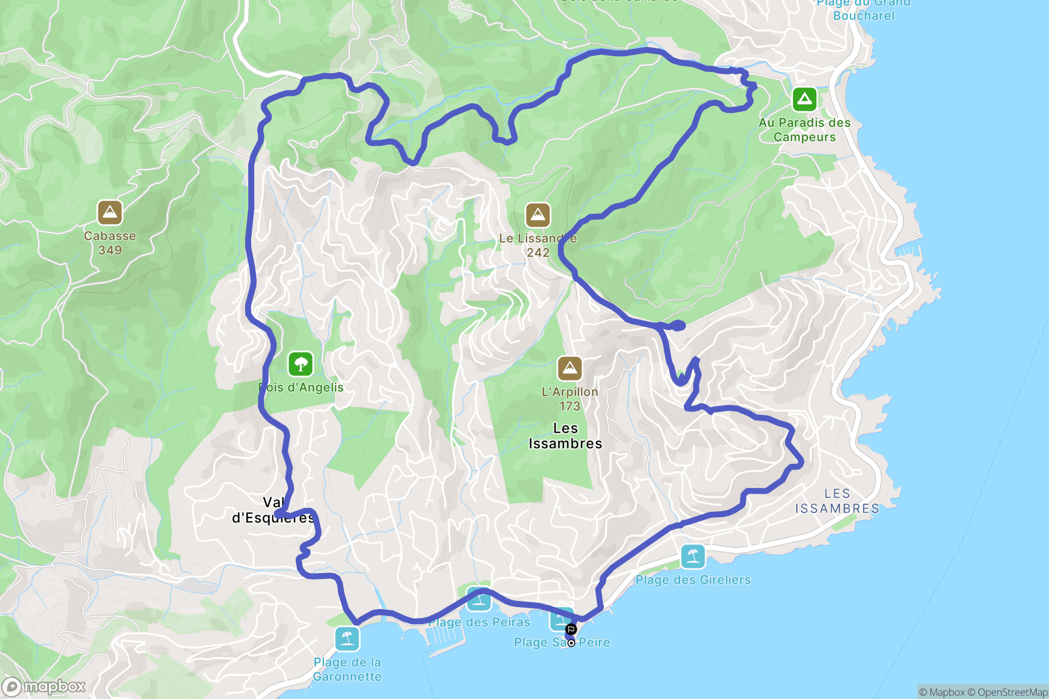 Roquebrune-sur-Argens : carte du parcours de randonnée - France