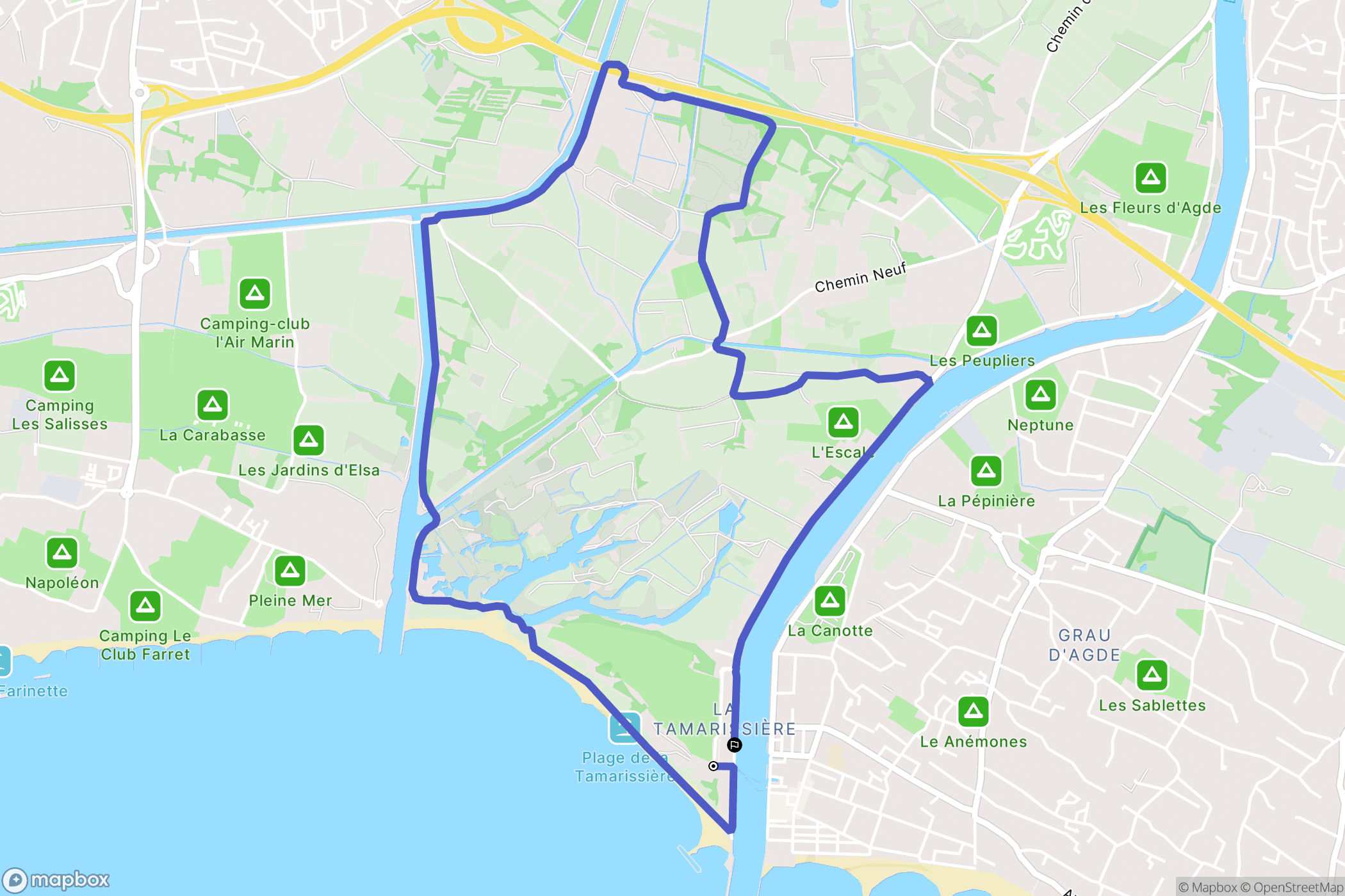 Agde : carte du parcours de randonnée - France