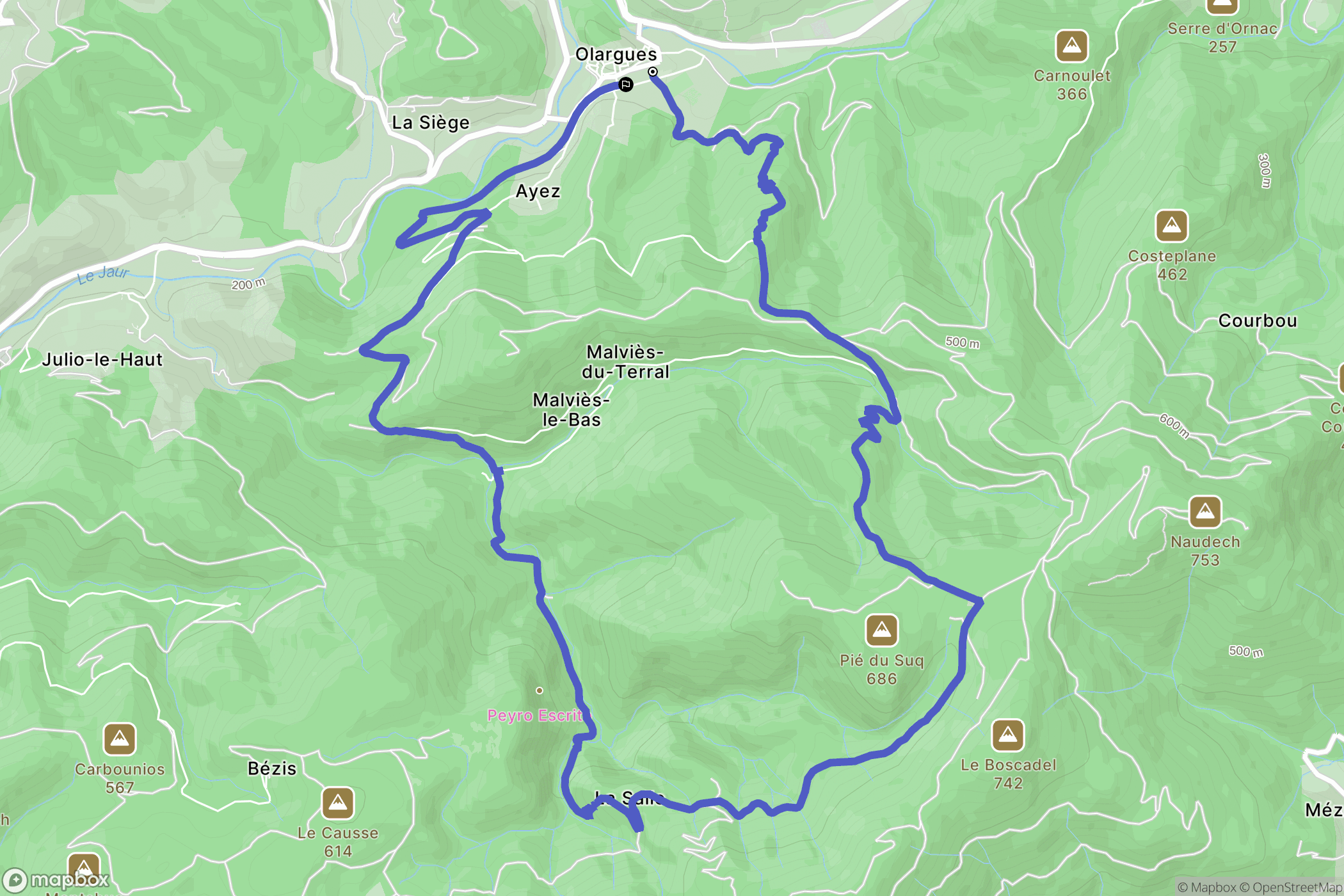 Olargues : carte du parcours de randonnée - France