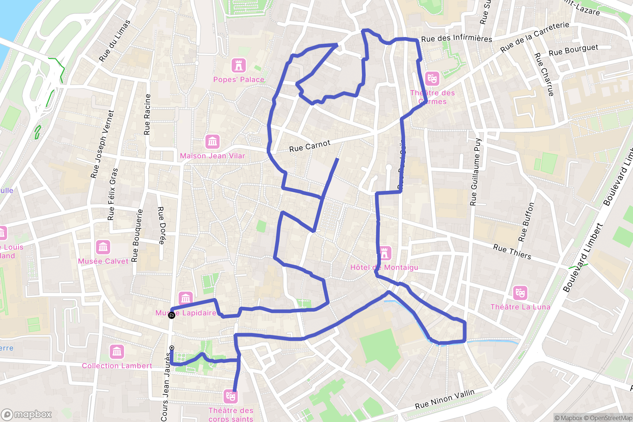 Avignon : carte du parcours de randonnée - France