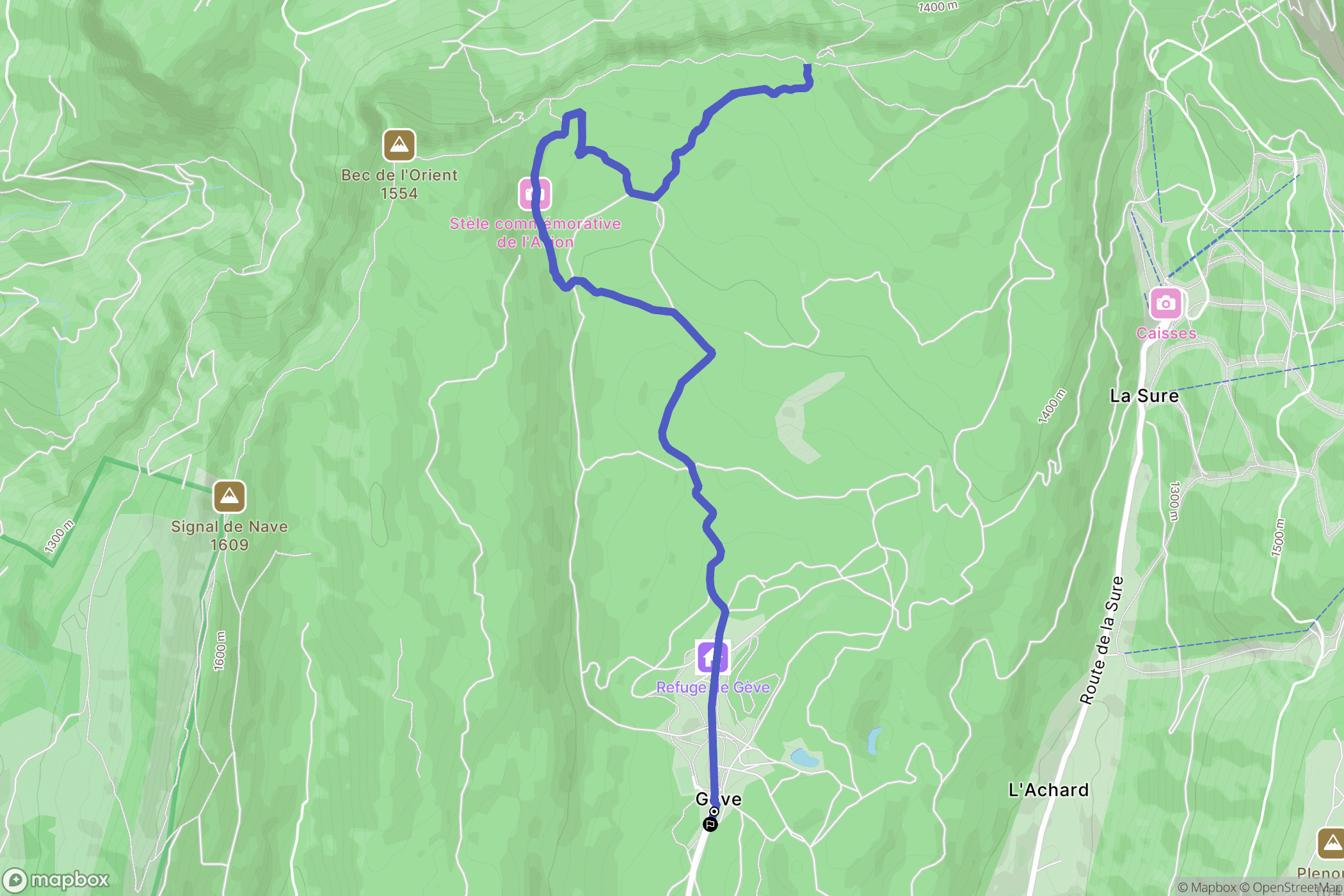 Autrans : carte du parcours de randonnée - France