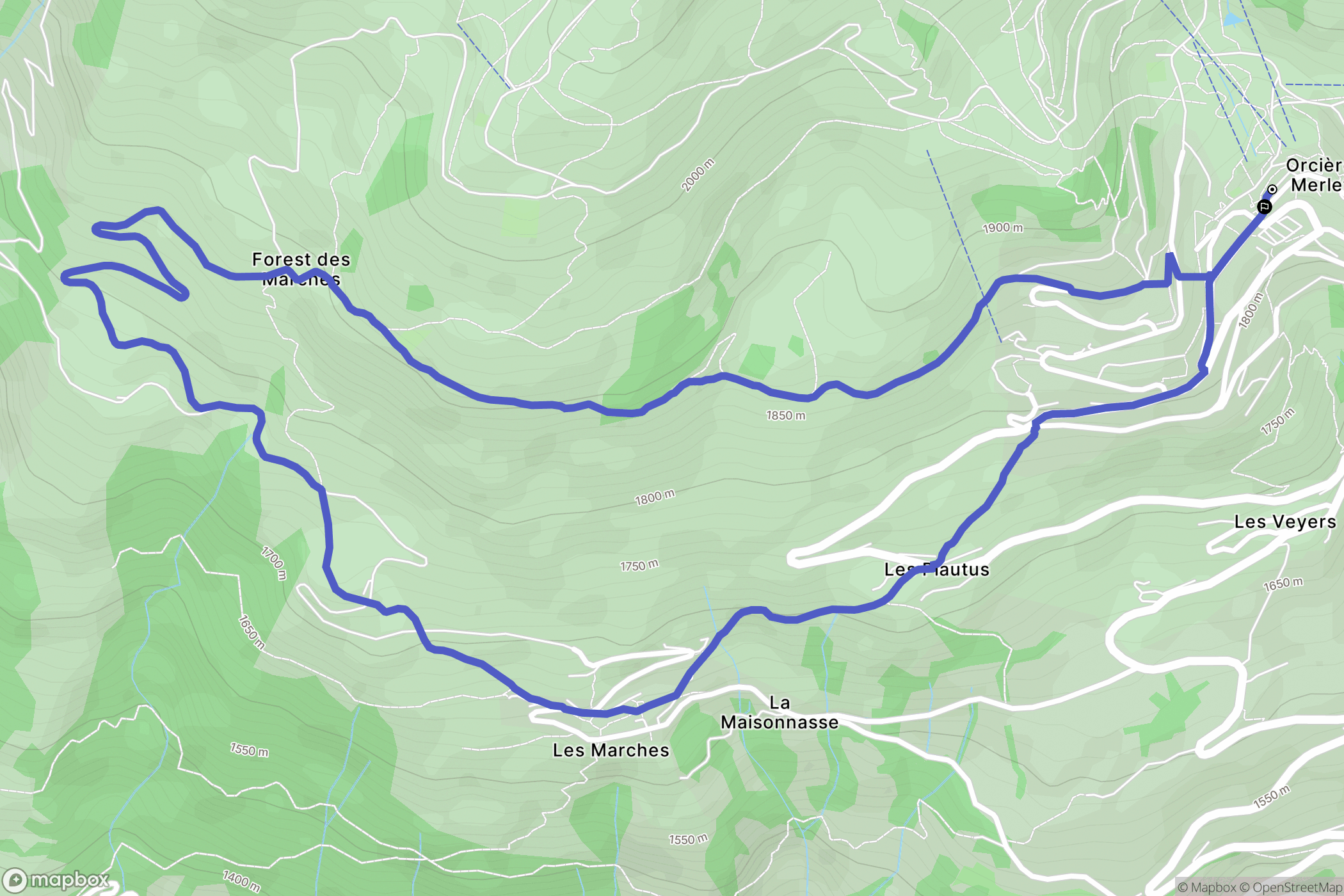 Orcières-Merlette : carte du parcours de randonnée - France