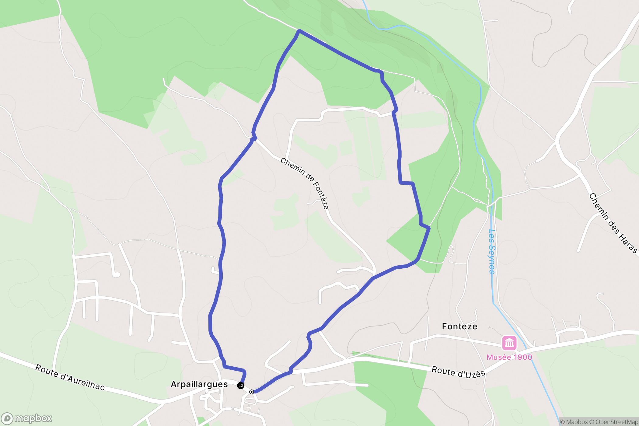 Arpaillargues-et-Aureillac : carte du parcours de randonnée - France