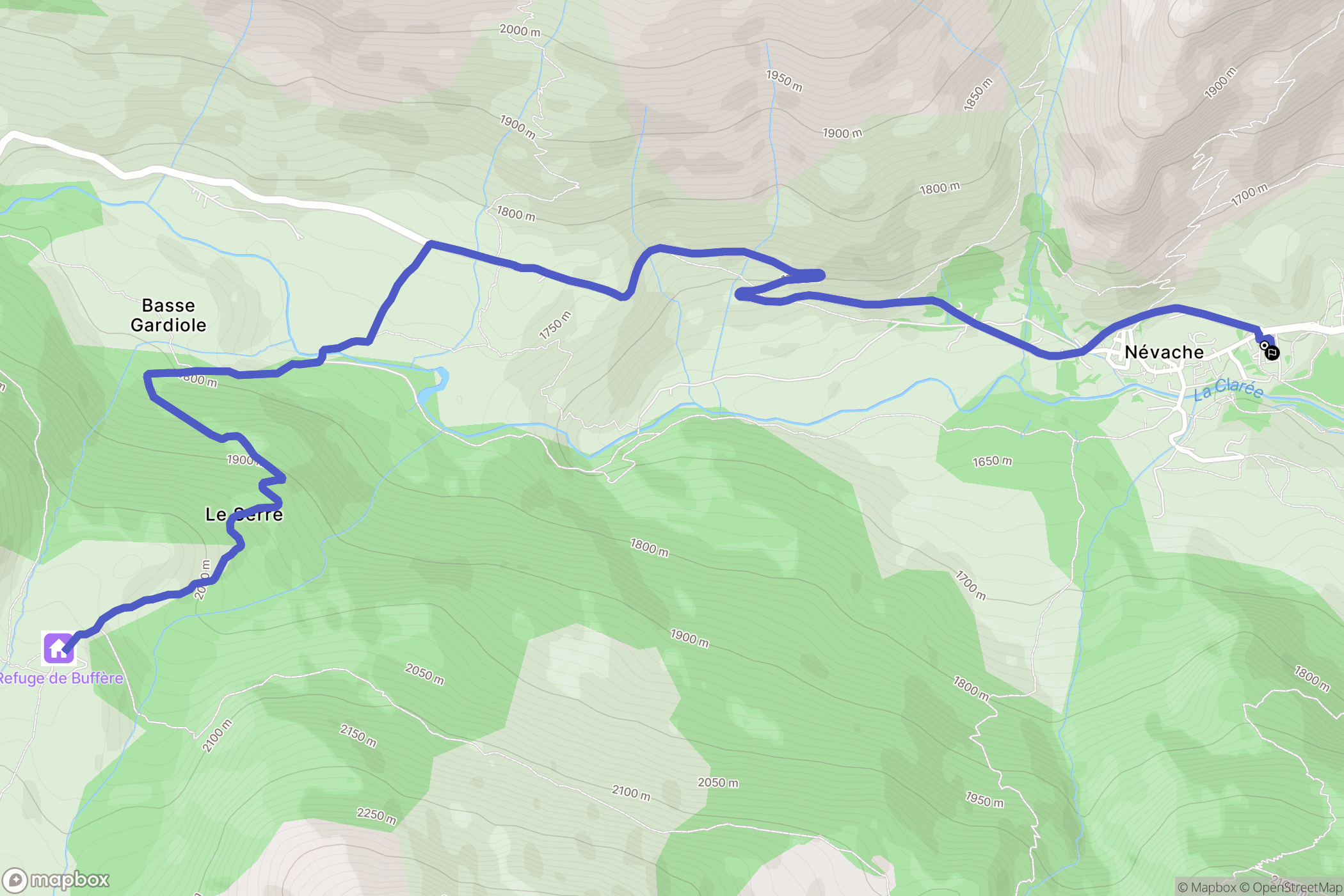 Névache : carte du parcours de randonnée - France