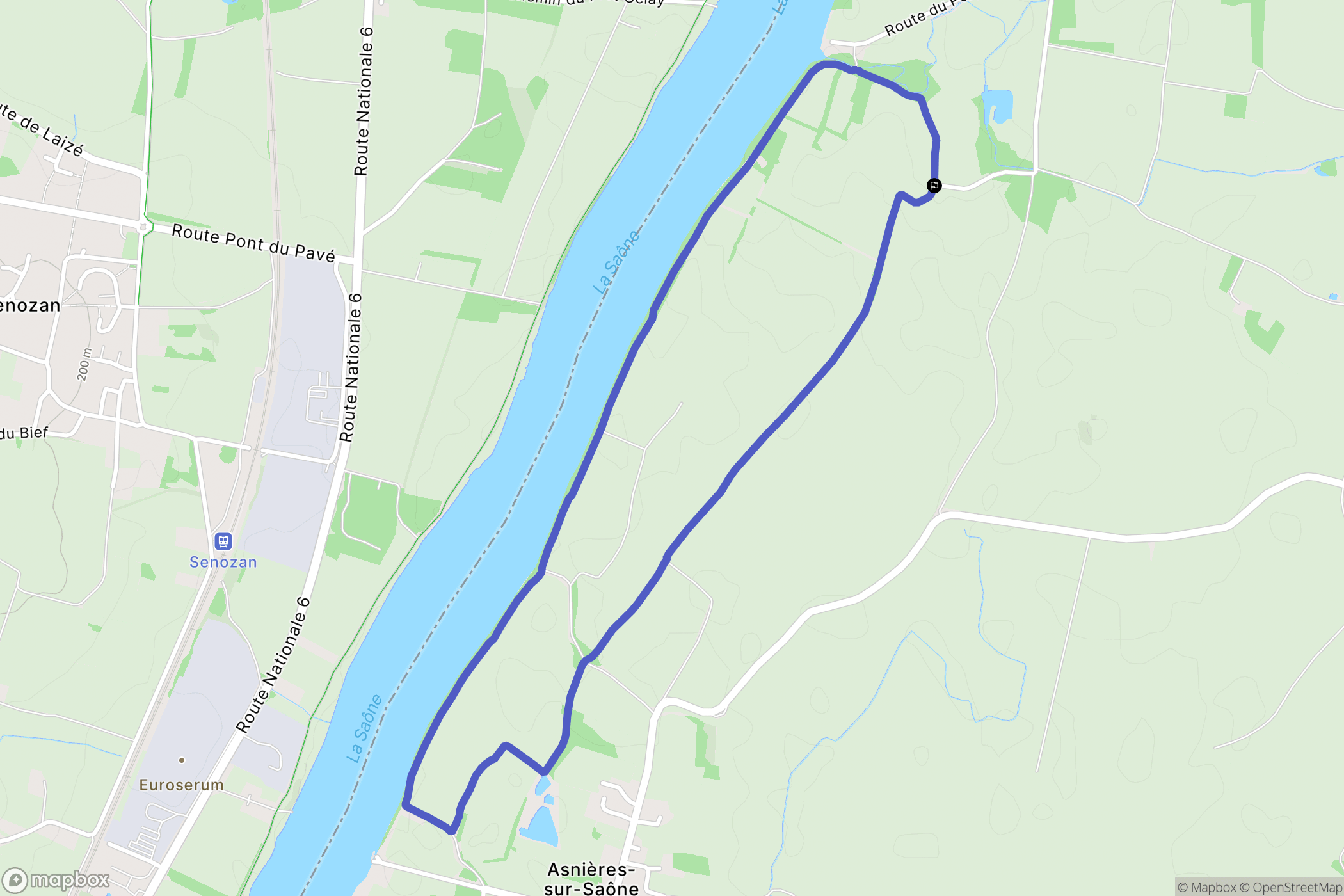 Asnières-sur-Saône : carte du parcours de randonnée - France