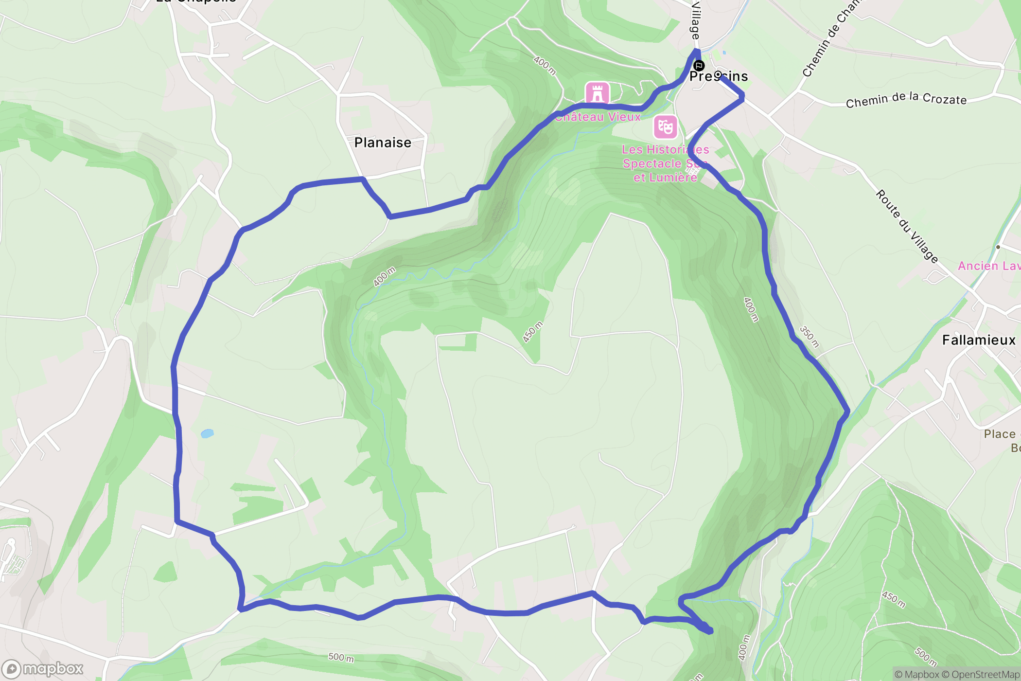 Pressins : carte du parcours de randonnée - France